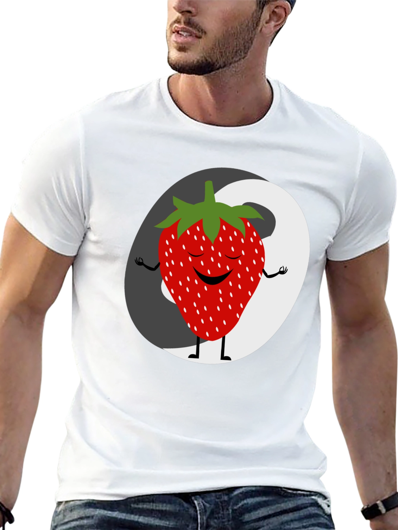Zen Strawberry Yin Yang Graphic Tee - Black