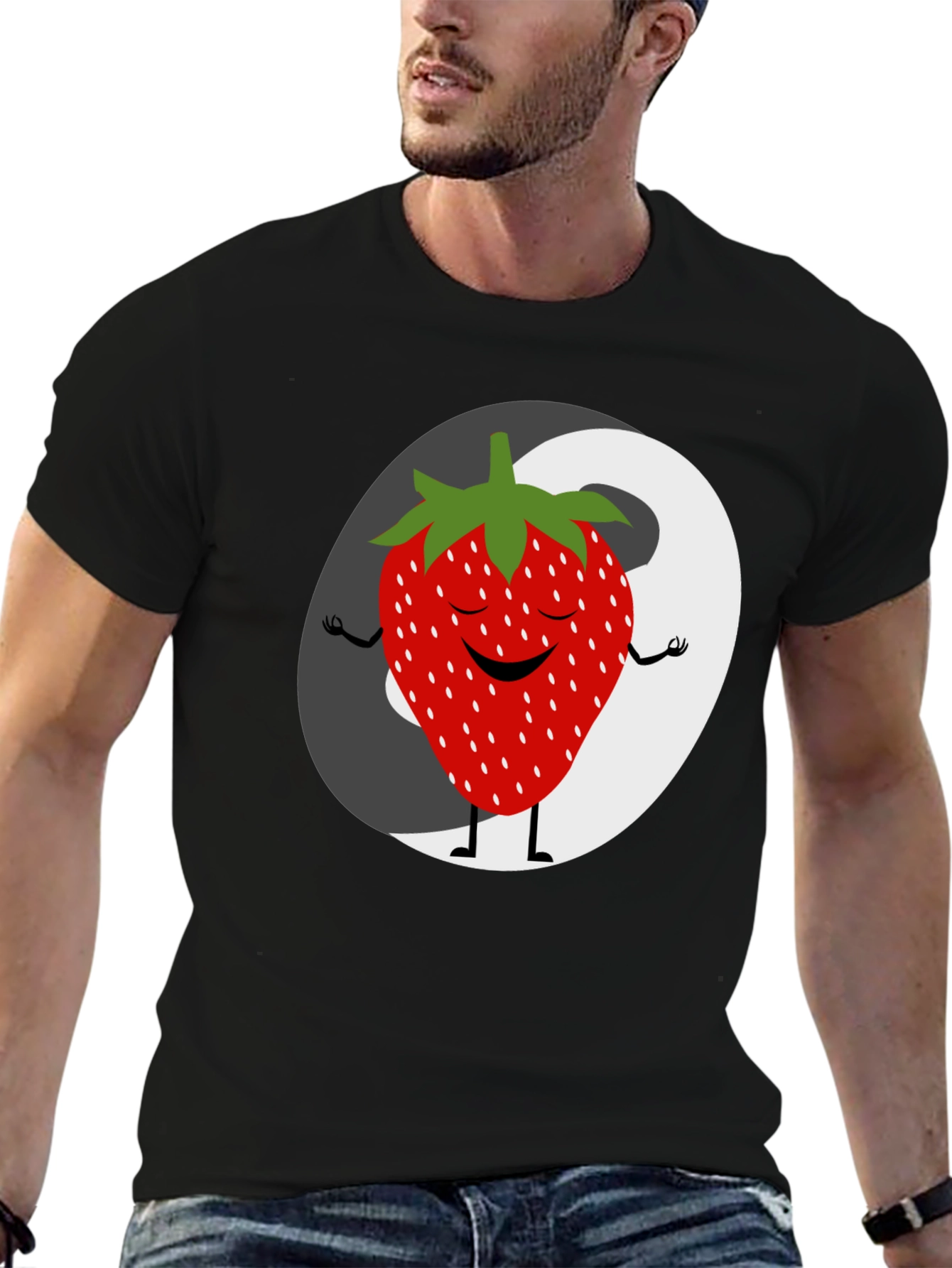 Zen Strawberry Yin Yang Graphic Tee - Black