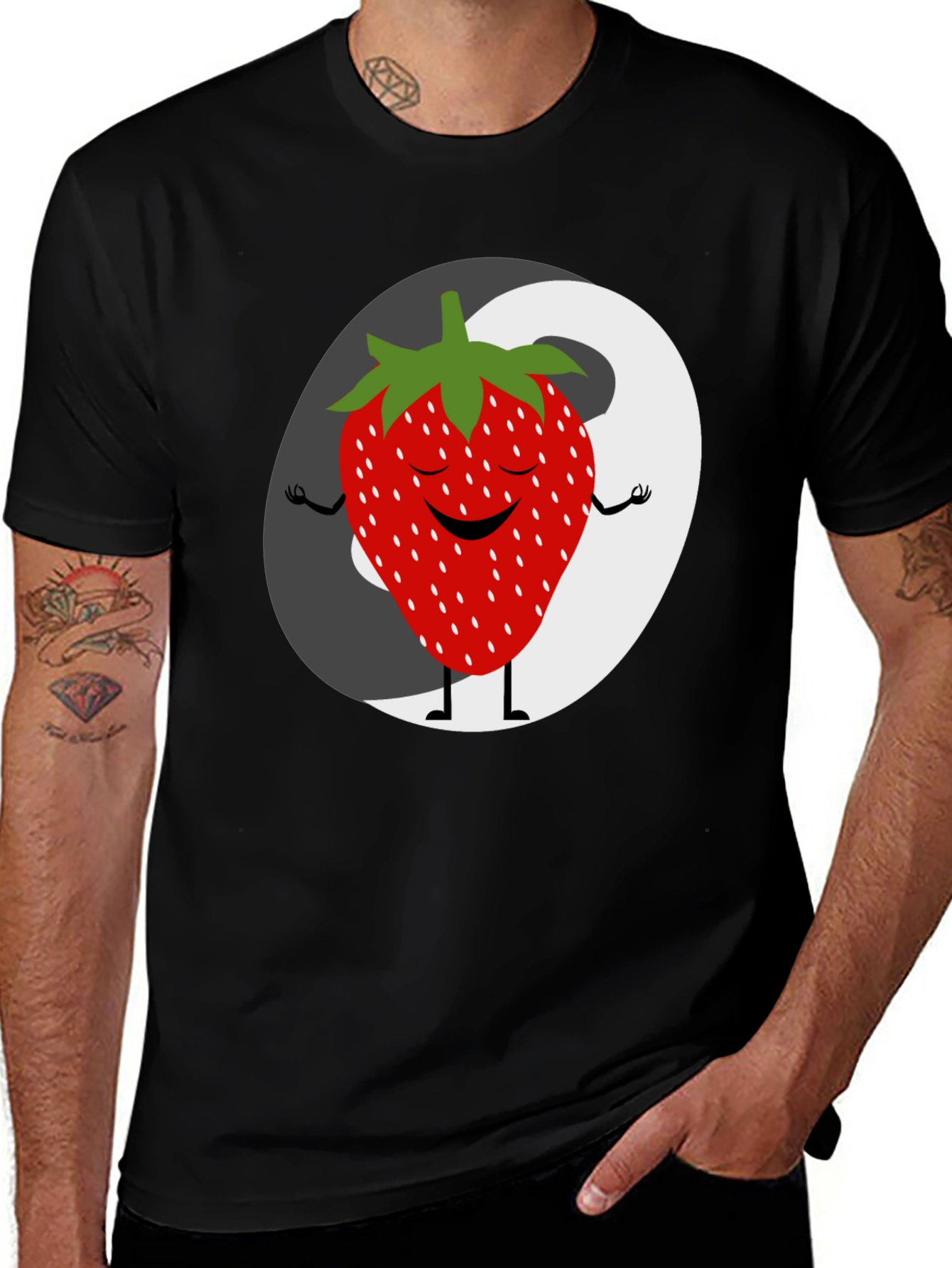 Zen Strawberry Yin Yang Graphic Tee - Black