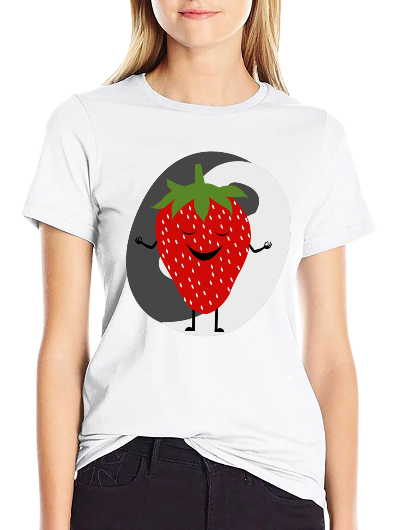 Zen Strawberry Yin Yang Graphic Tee - Black