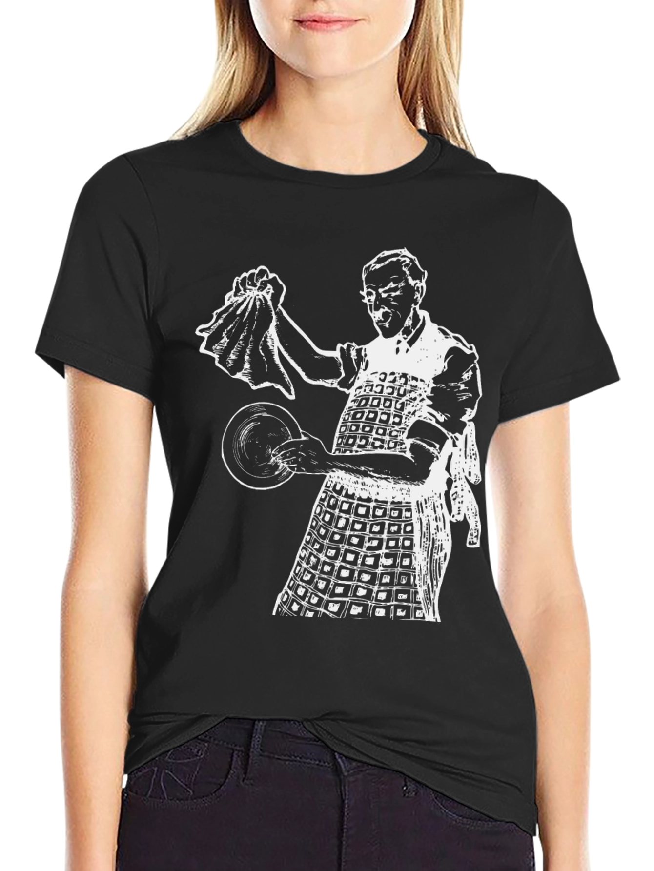 Retro Dishwasher T-Shirt - Black Cotton Blend