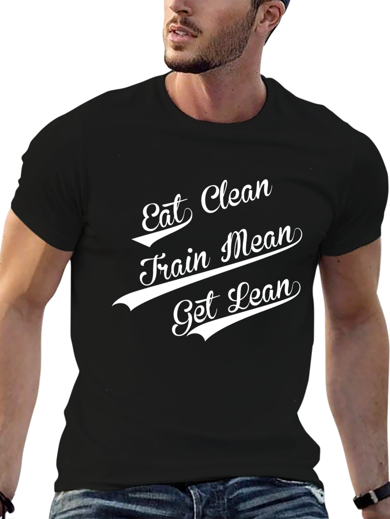 Eat Clean Train Mean Get Lean Black Graphic T-Shirt