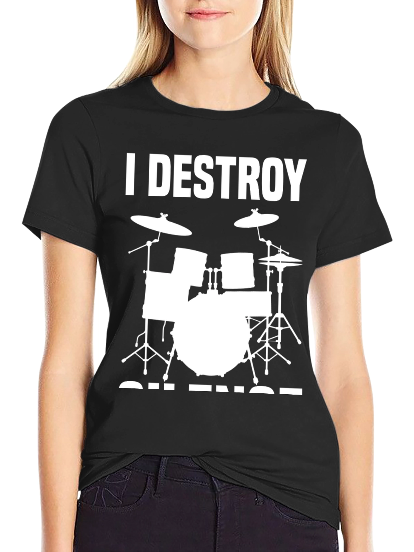 I Destroy Silence Drum Set Black T-Shirt