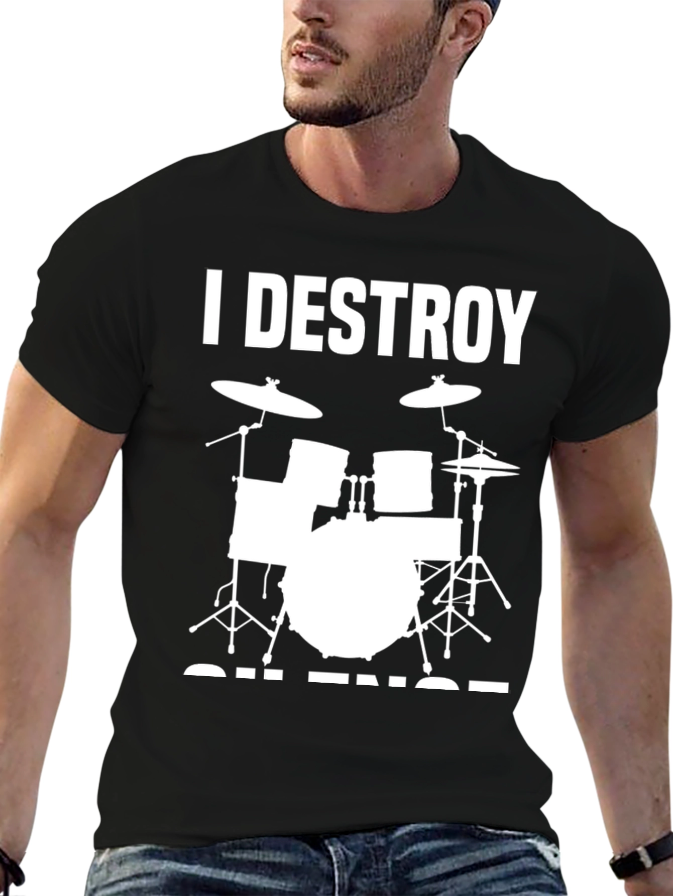 I Destroy Silence Drum Set Black T-Shirt