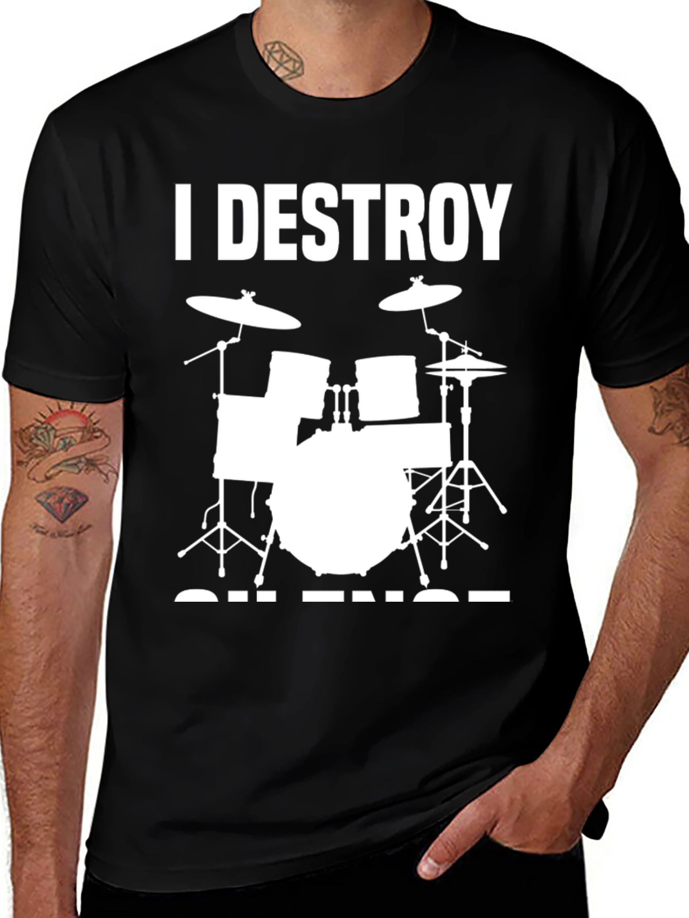 I Destroy Silence Drum Set Black T-Shirt