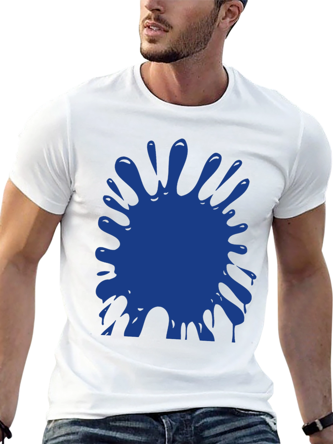Blue Paint Splatter Graphic Black T-Shirt
