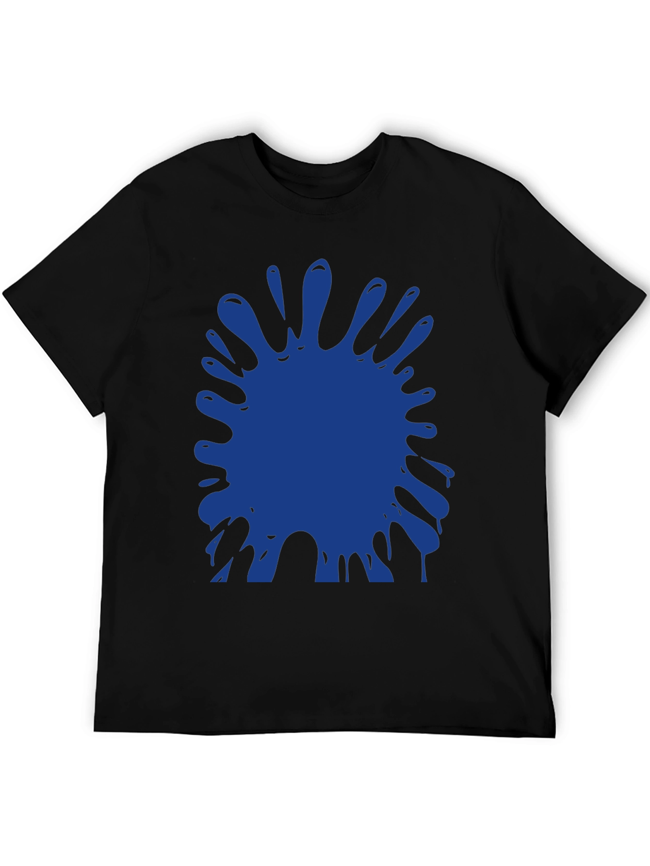 Blue Paint Splatter Graphic Black T-Shirt