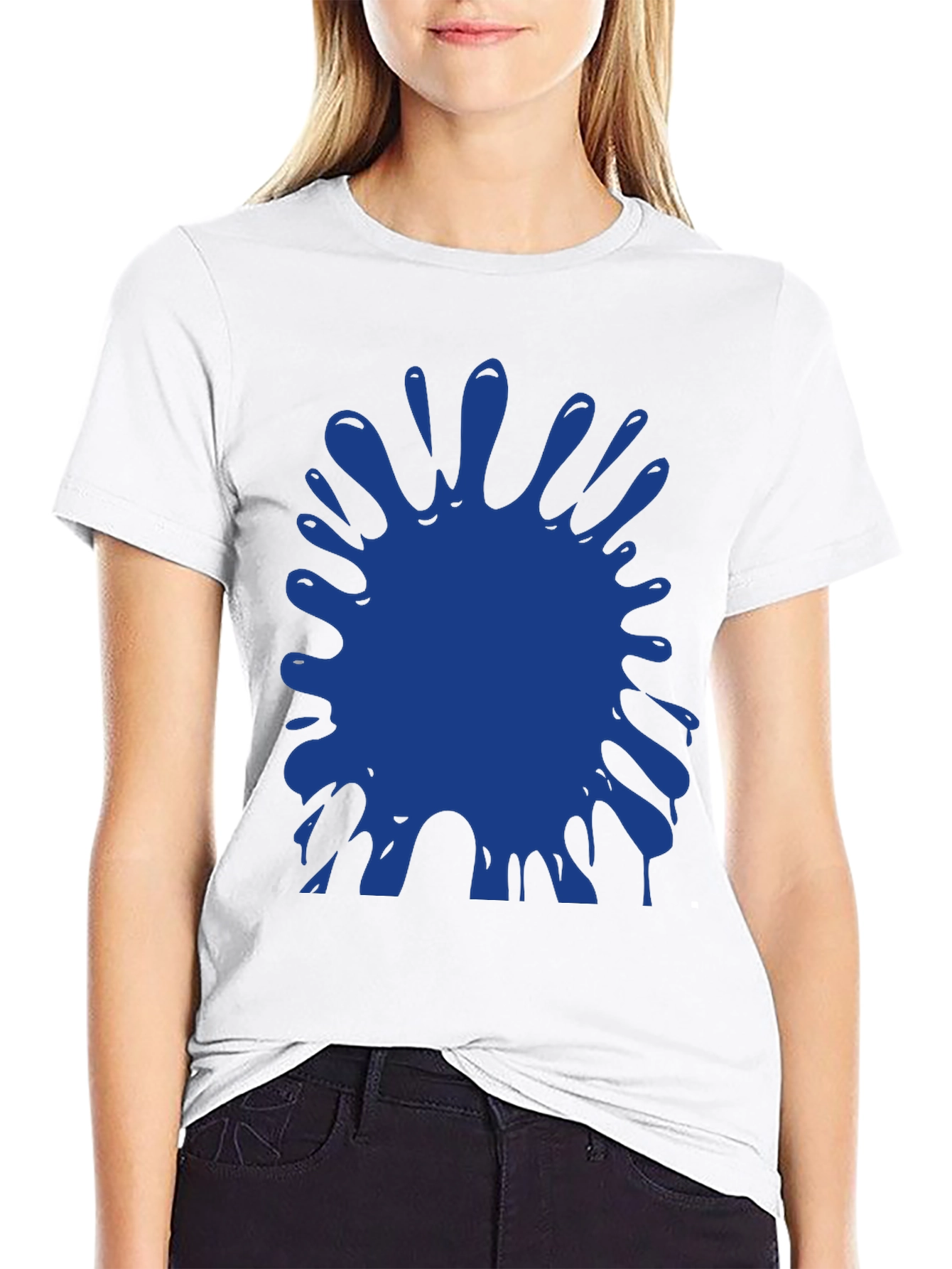 Blue Paint Splatter Graphic Black T-Shirt