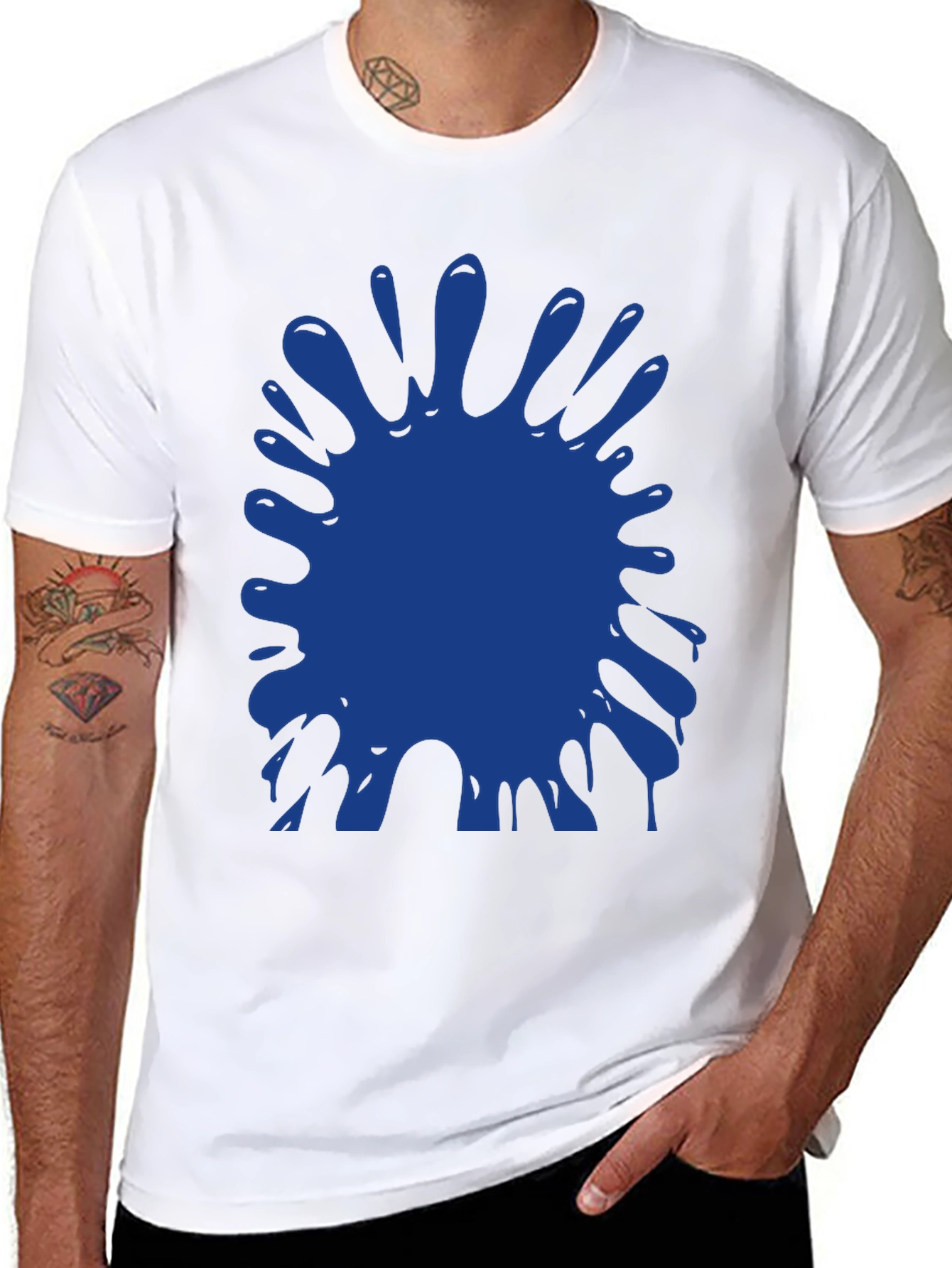 Blue Paint Splatter Graphic Black T-Shirt