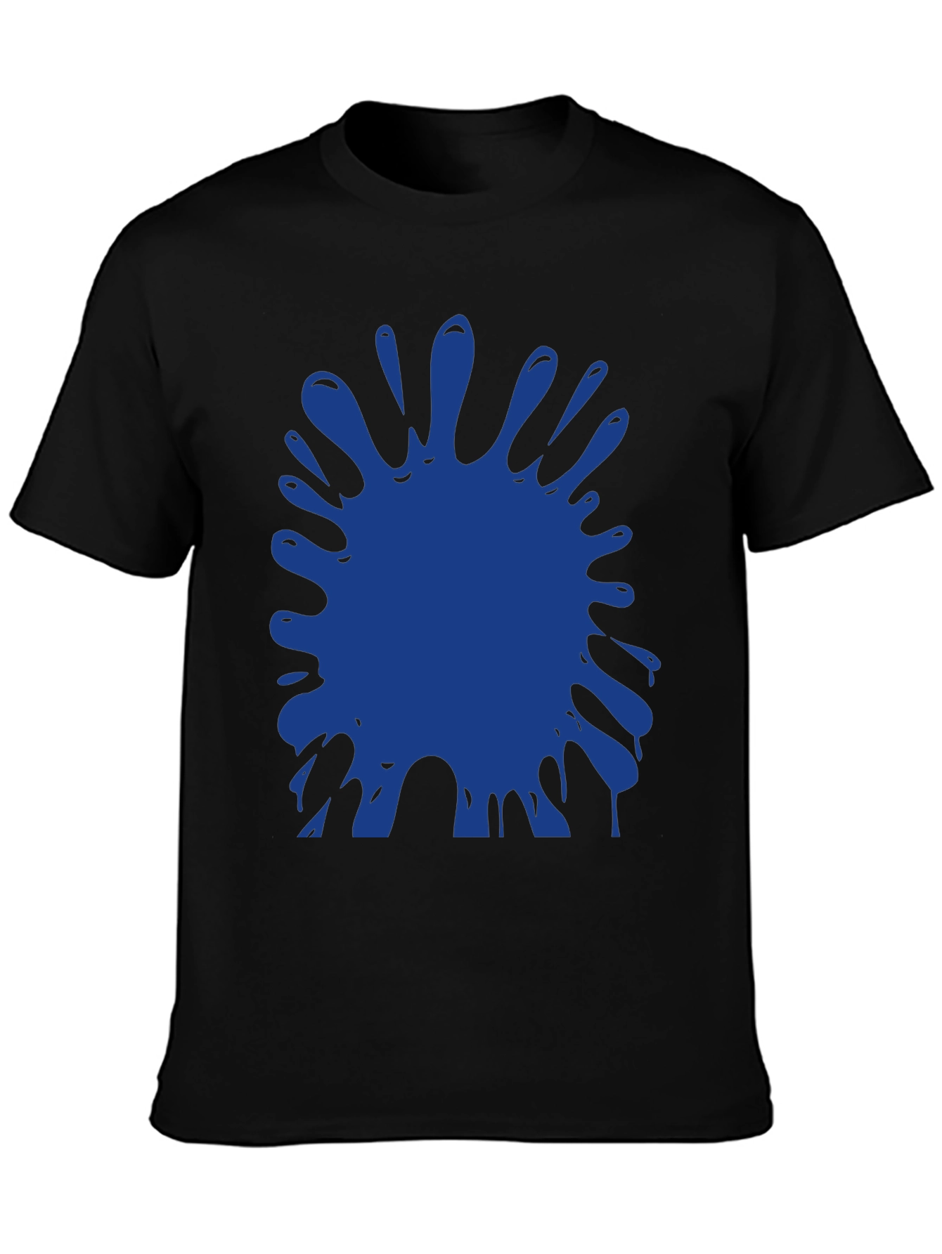 Blue Paint Splatter Graphic Black T-Shirt