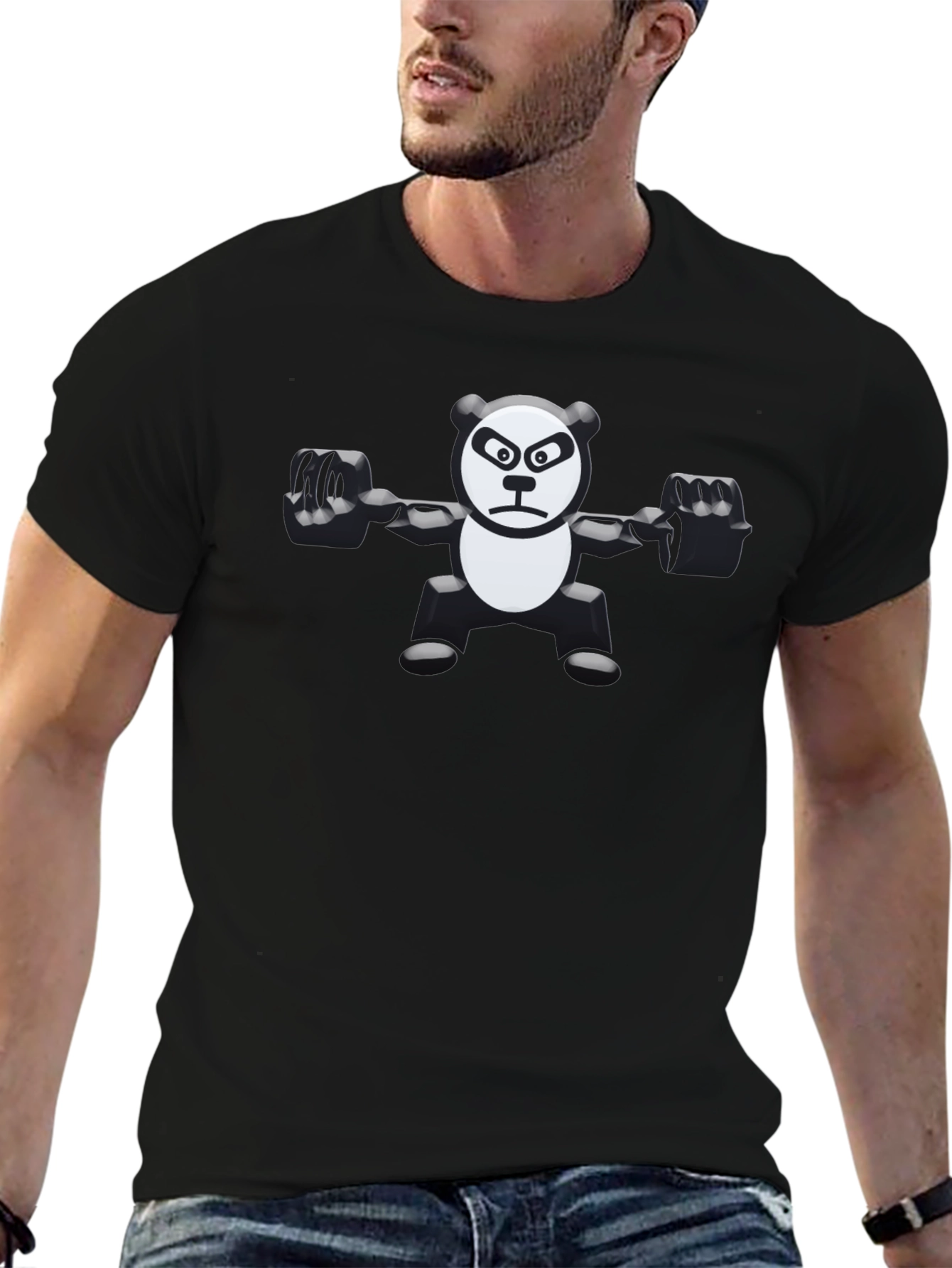 Weightlifting Panda Graphic Tee - Black Cotton