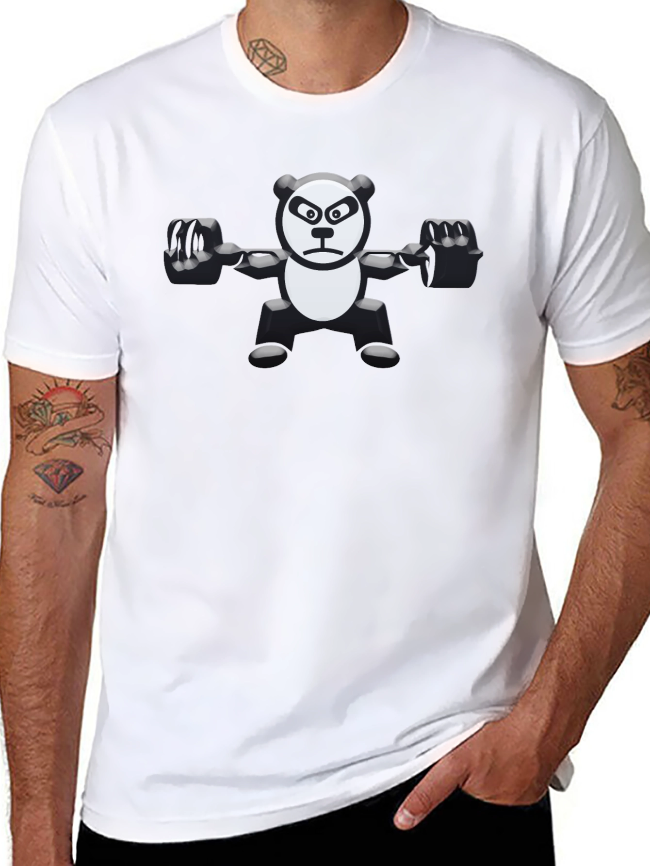 Weightlifting Panda Graphic Tee - Black Cotton