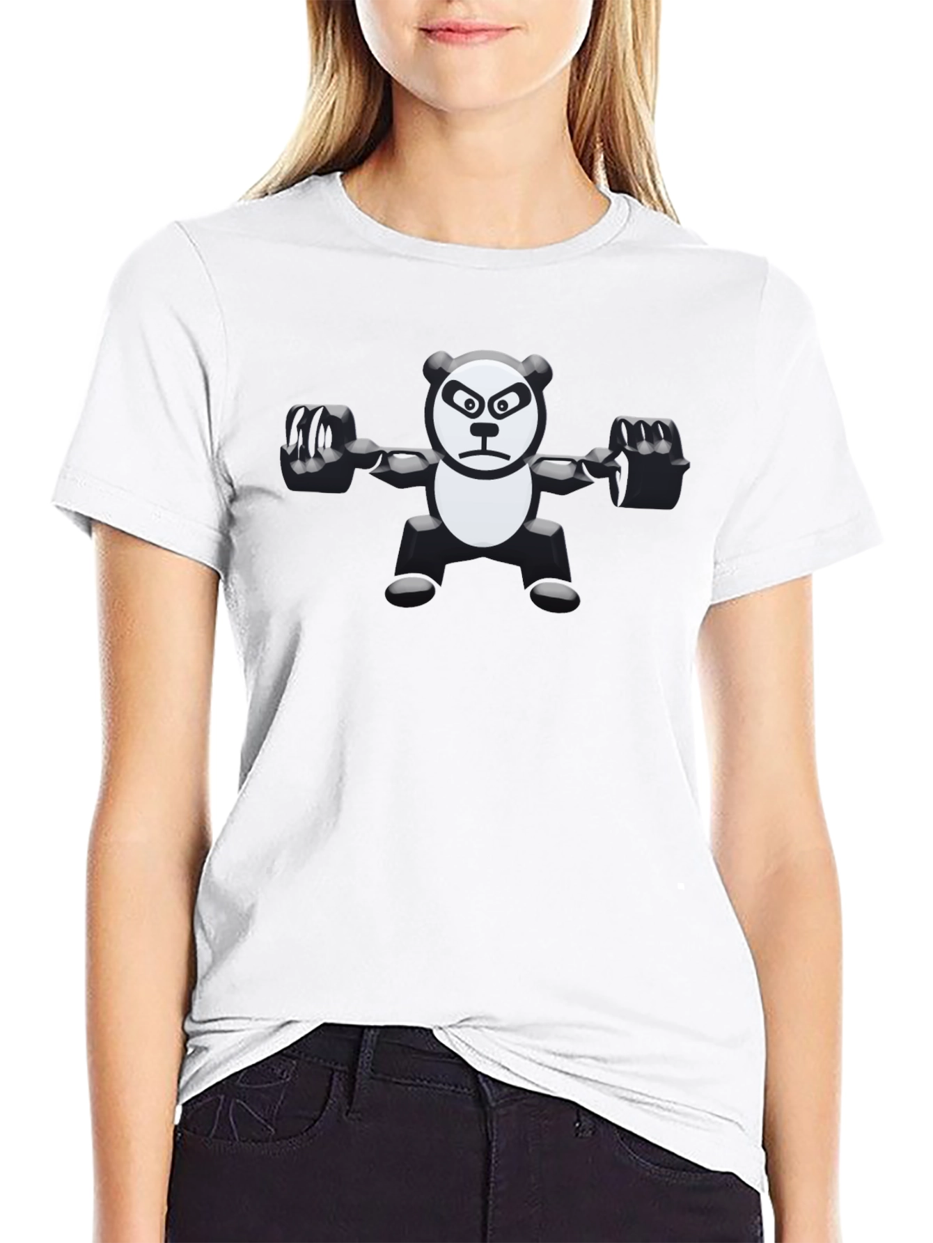Weightlifting Panda Graphic Tee - Black Cotton