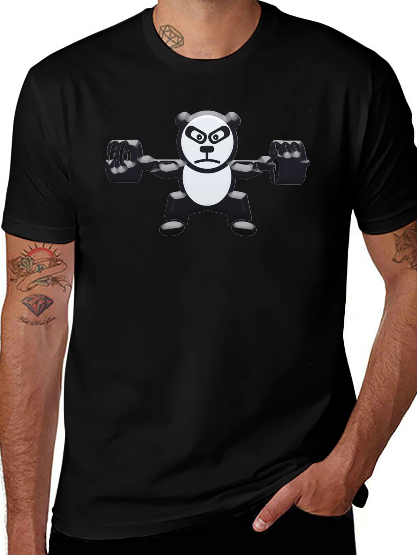 Weightlifting Panda Graphic Tee - Black Cotton