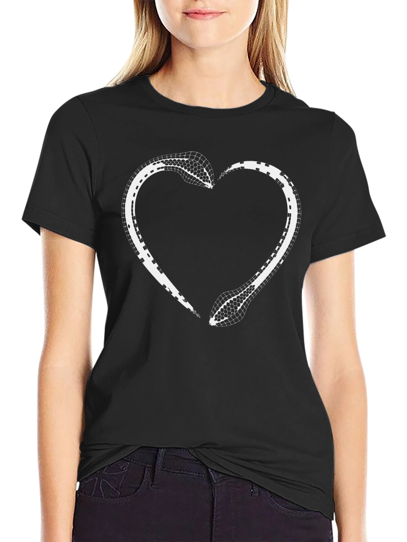 Snake Heart Graphic Tee - Stylish Black T-Shirt