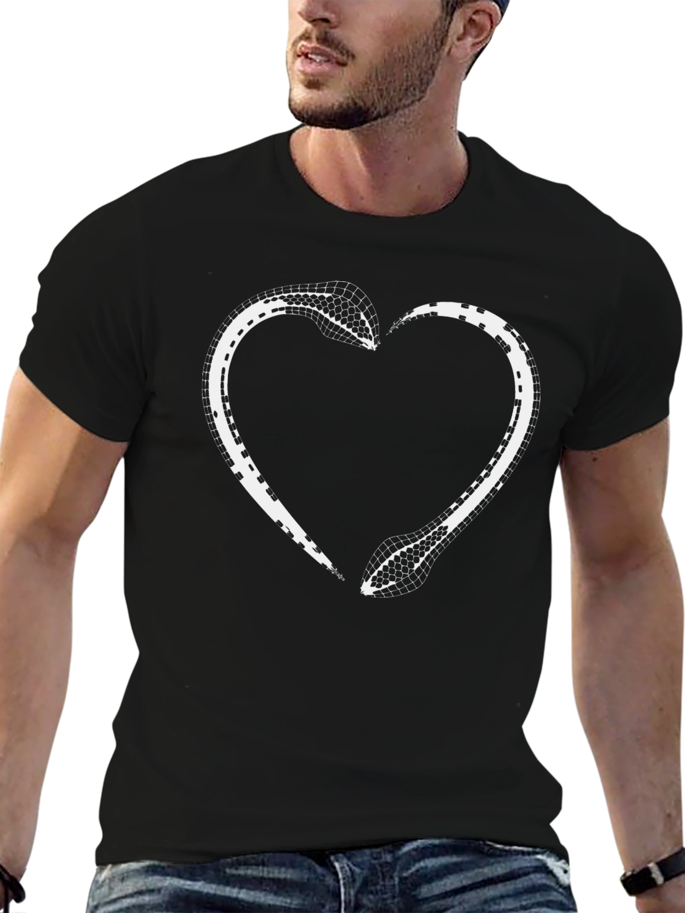 Snake Heart Graphic Tee - Stylish Black T-Shirt