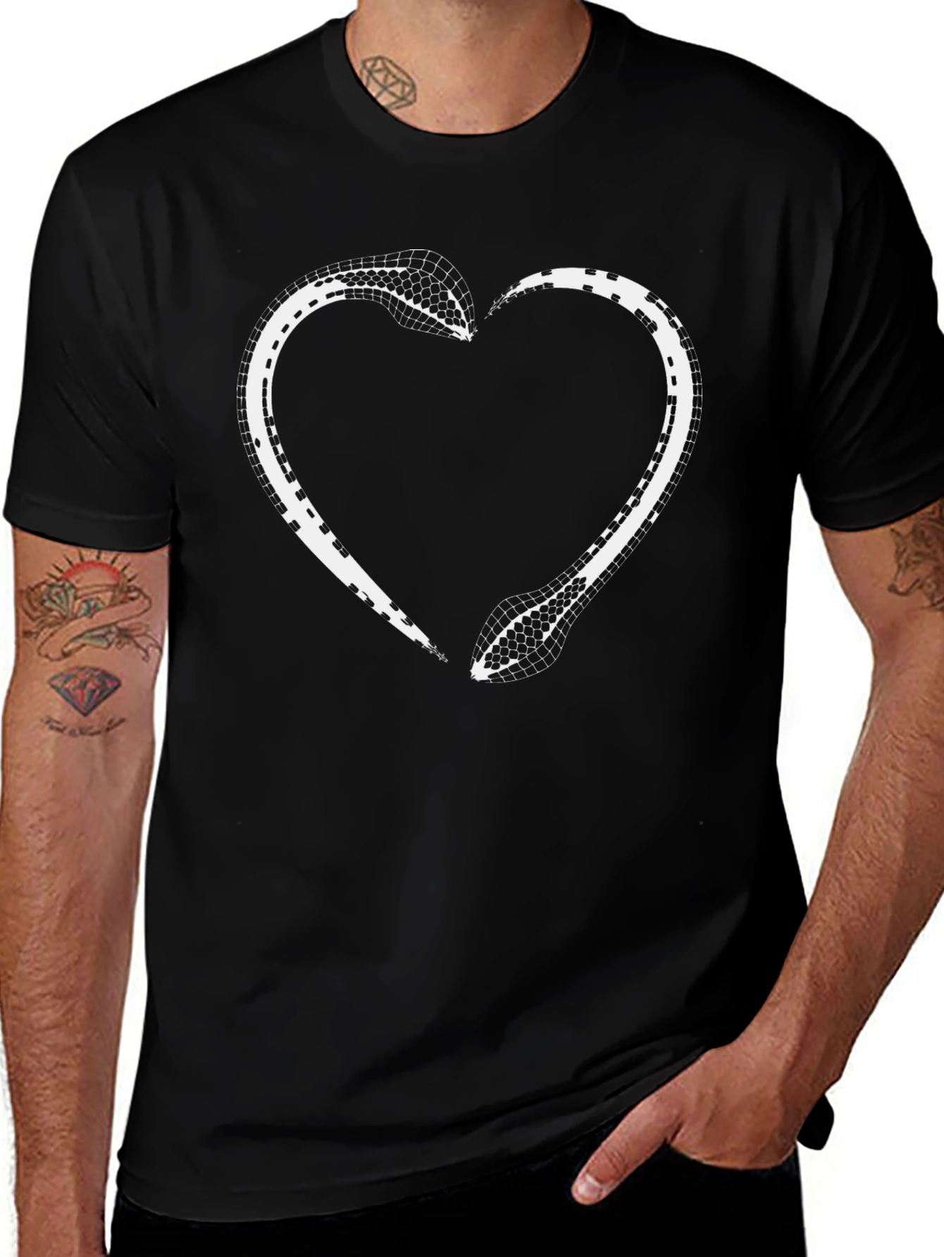 Snake Heart Graphic Tee - Stylish Black T-Shirt