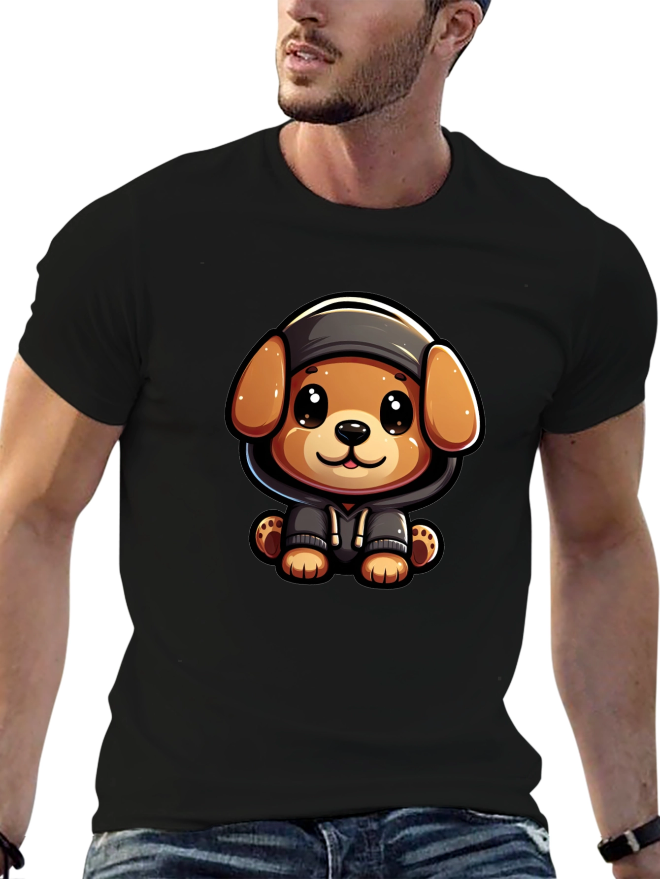 Cute Cartoon Dog in Hoodie T-Shirt