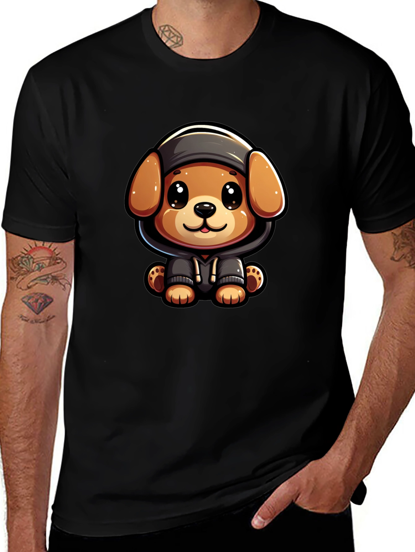 Cute Cartoon Dog in Hoodie T-Shirt