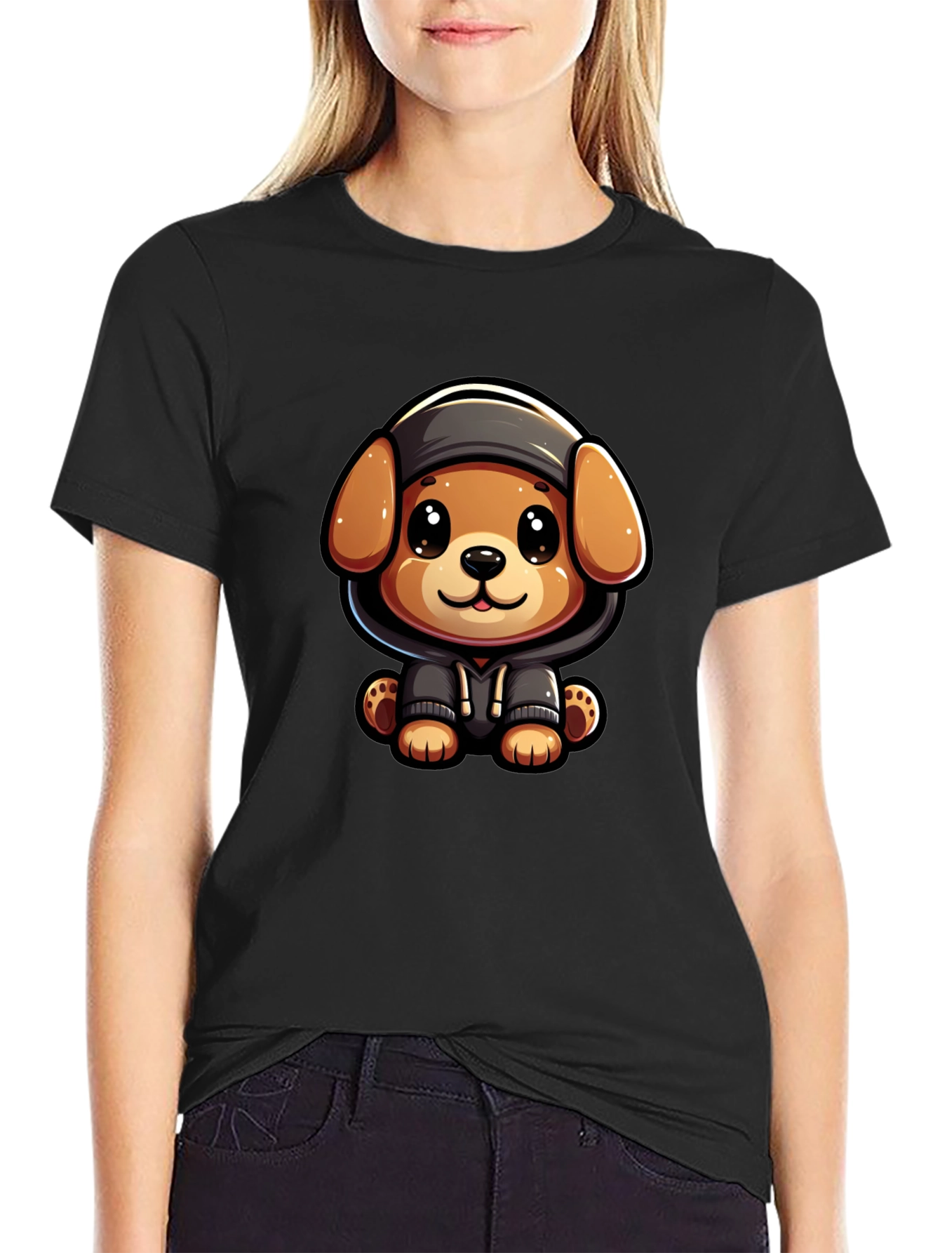 Cute Cartoon Dog in Hoodie T-Shirt