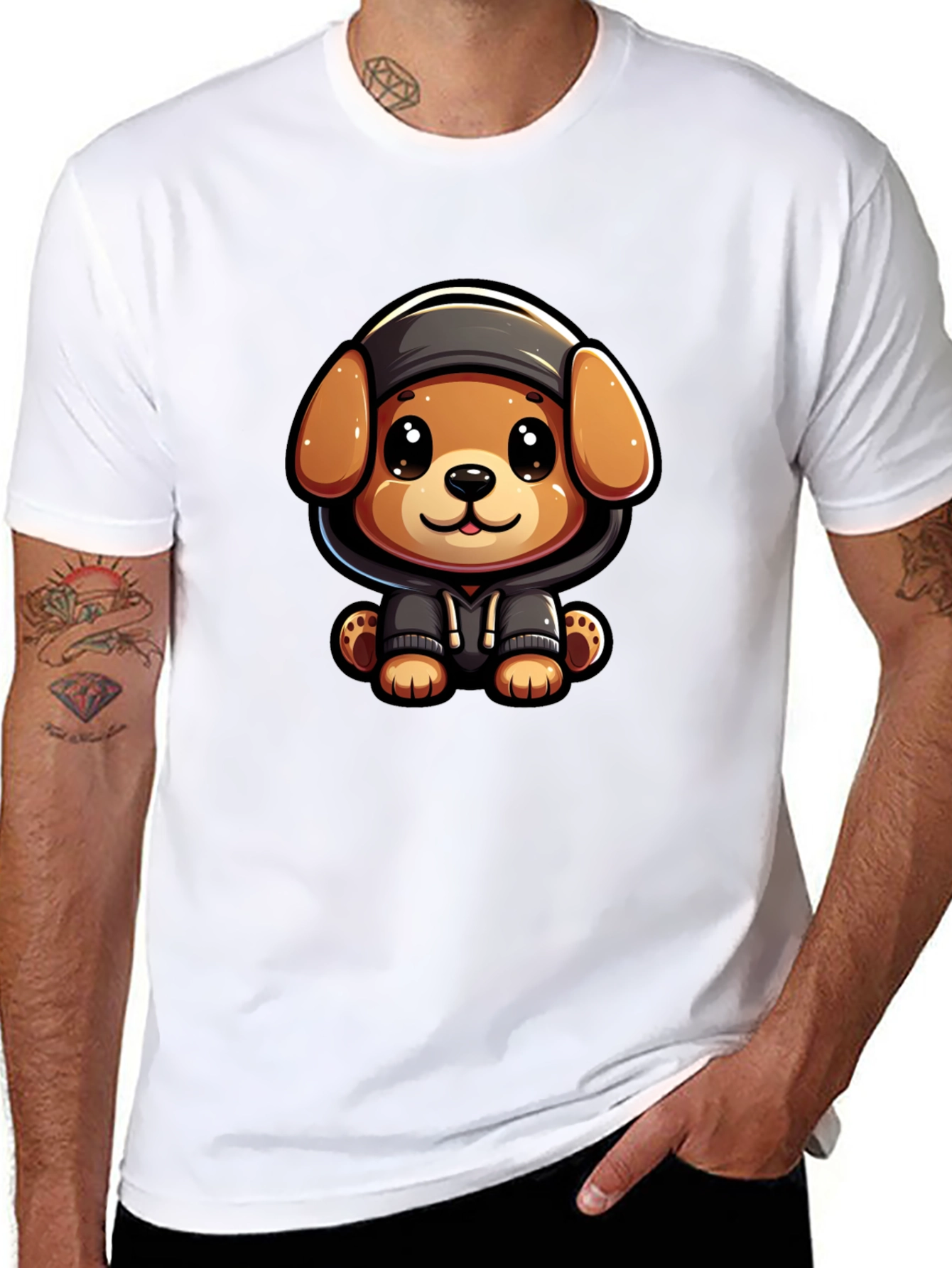 Cute Cartoon Dog in Hoodie T-Shirt