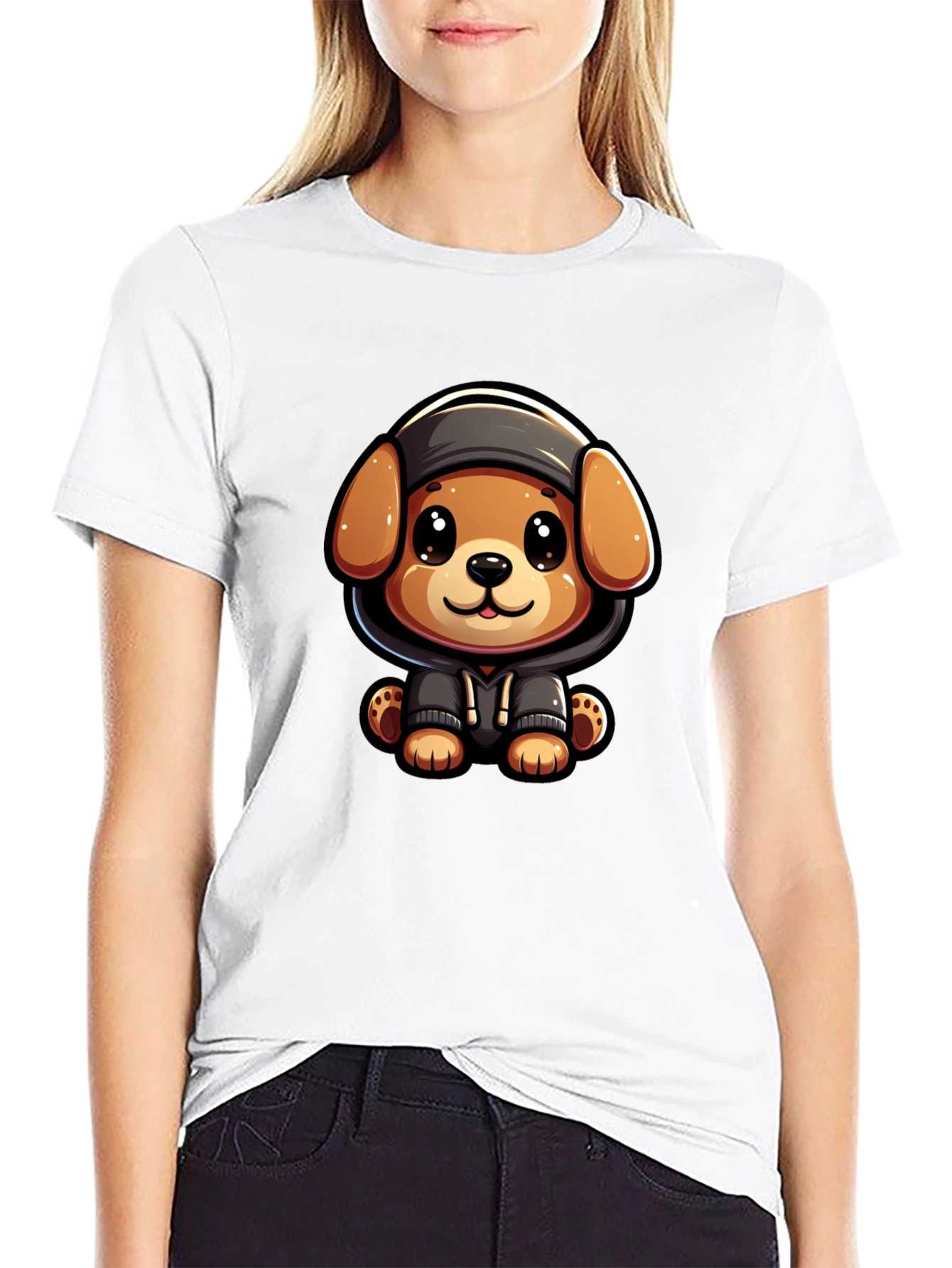 Cute Cartoon Dog in Hoodie T-Shirt