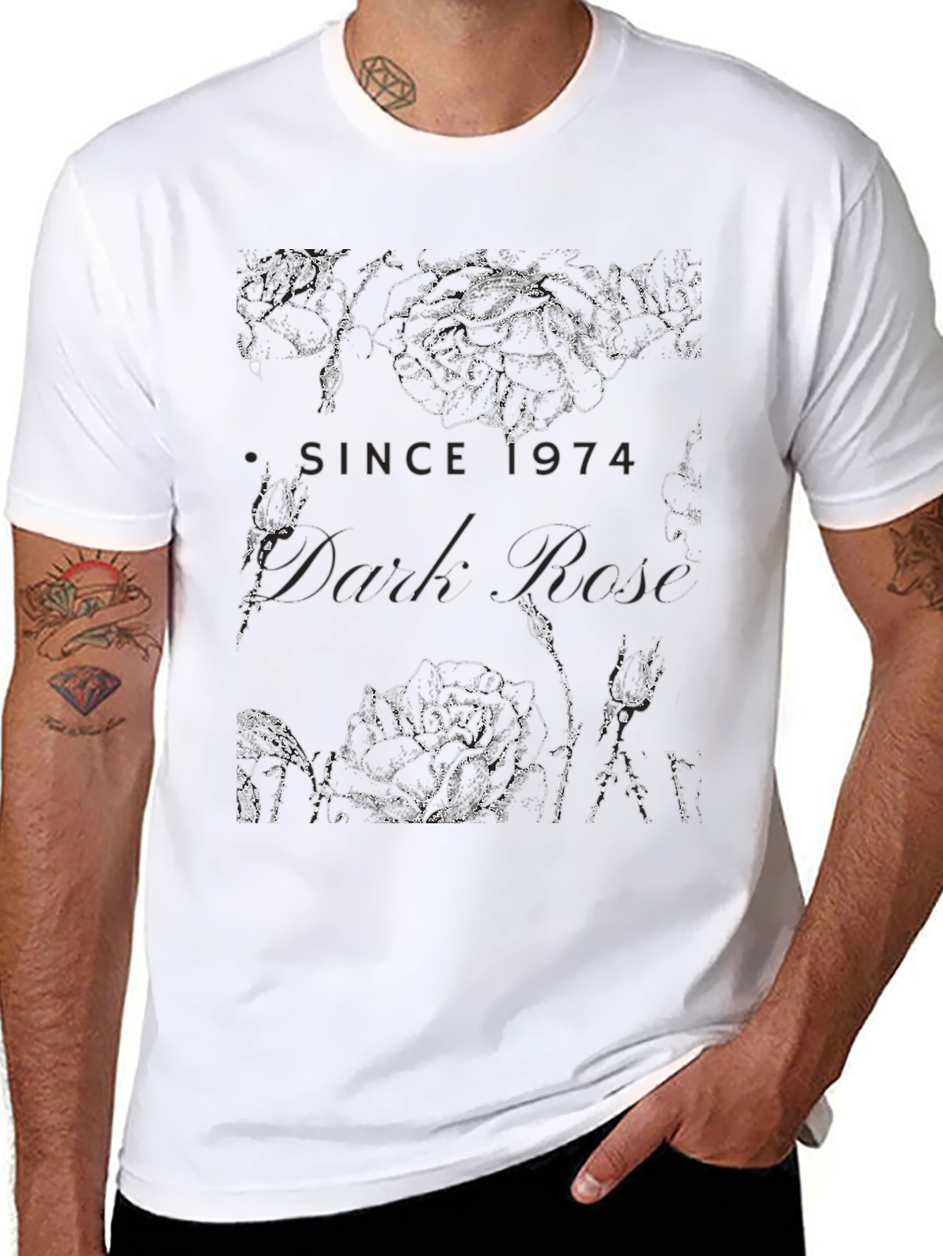Dark Rose Graphic Tee - Since 1974 Black T-Shirt