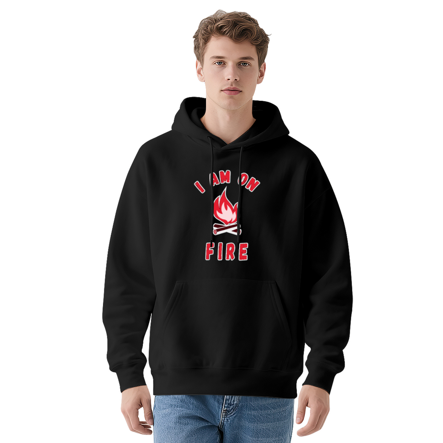 I Am On Fire Flame Graphic Comfortable Navy Hoodie, Casual Daily Top