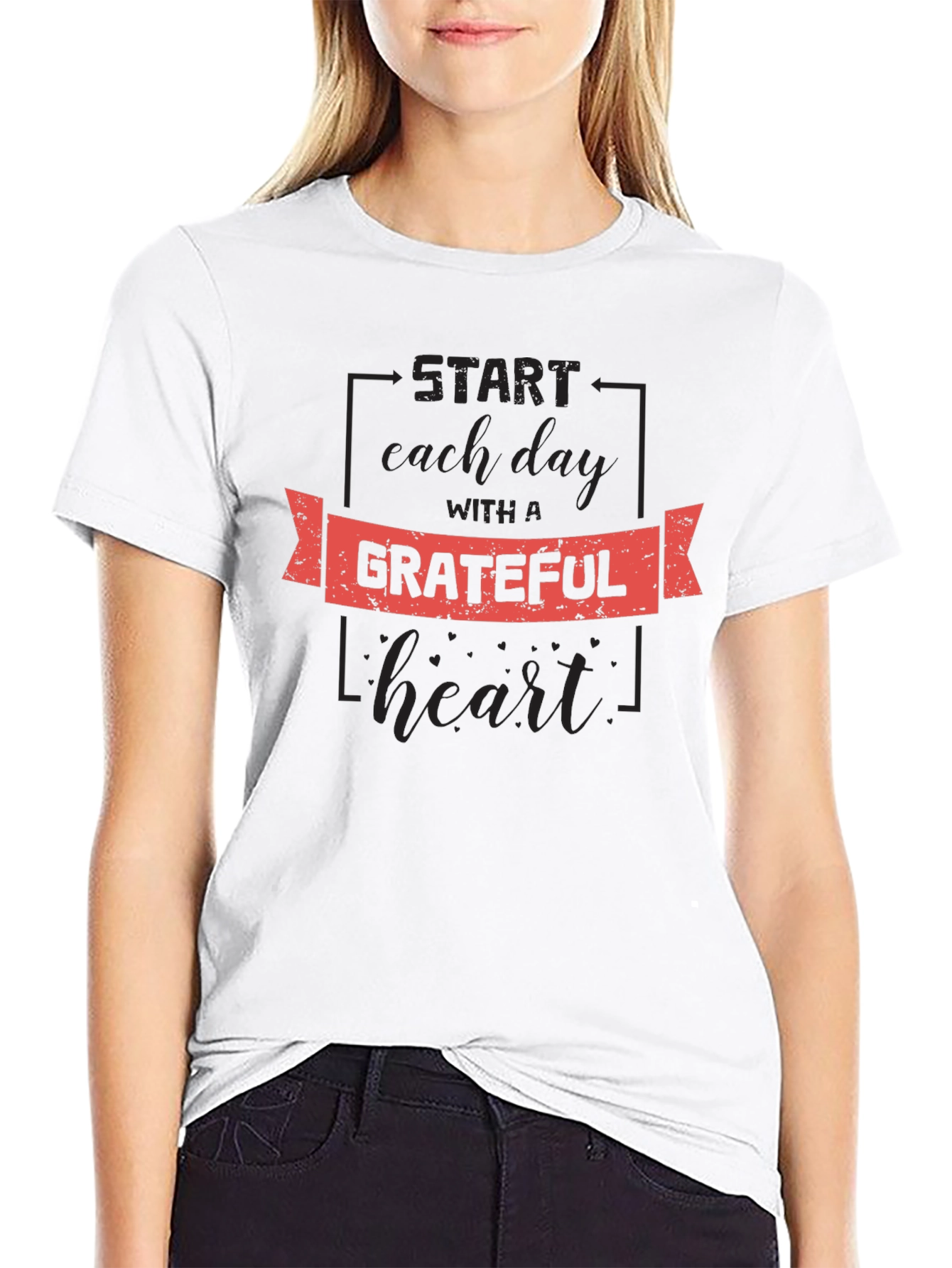 Grateful Heart Graphic Tee - Black Cotton T-Shirt