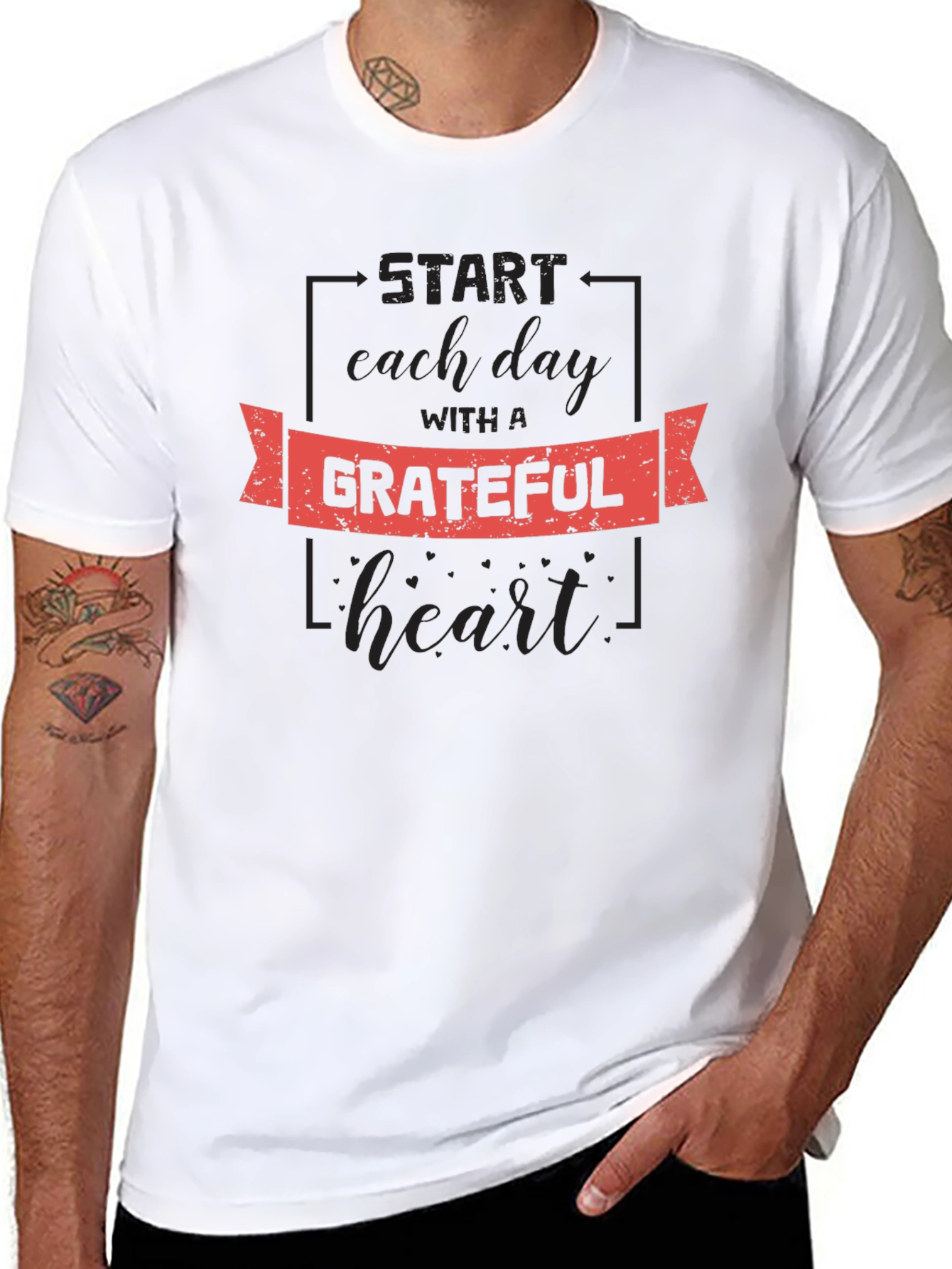 Grateful Heart Graphic Tee - Black Cotton T-Shirt