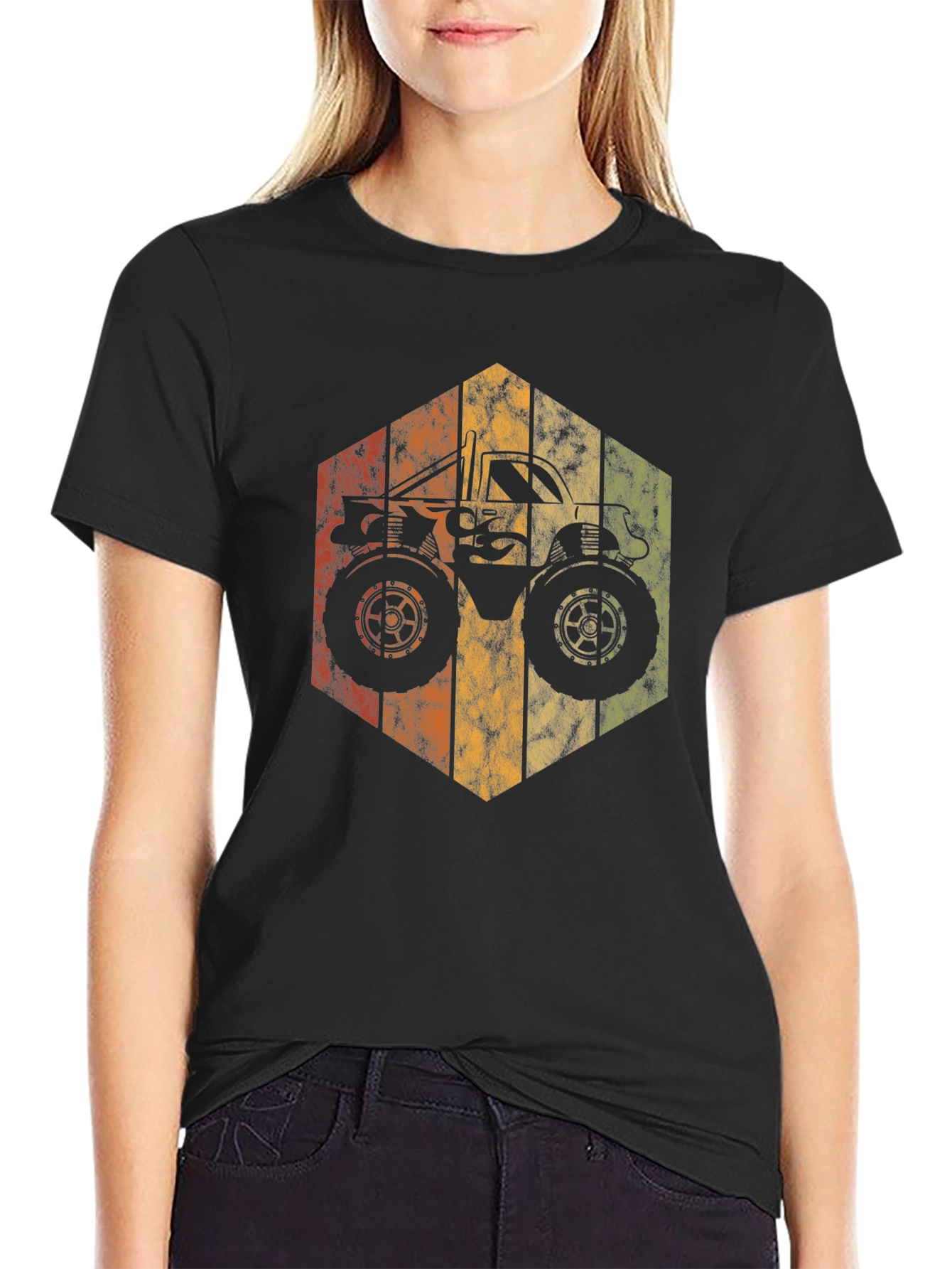 Retro Monster Truck Graphic Tee - Black Cotton Blend
