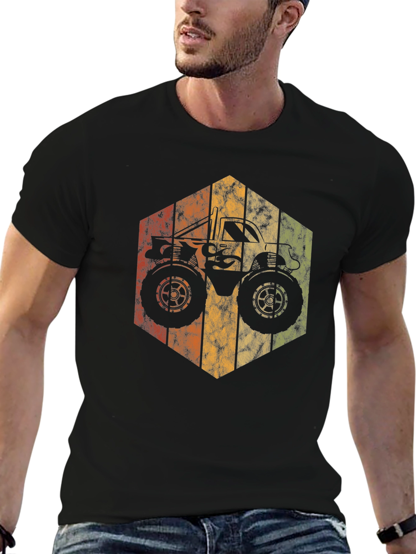 Retro Monster Truck Graphic Tee - Black Cotton Blend