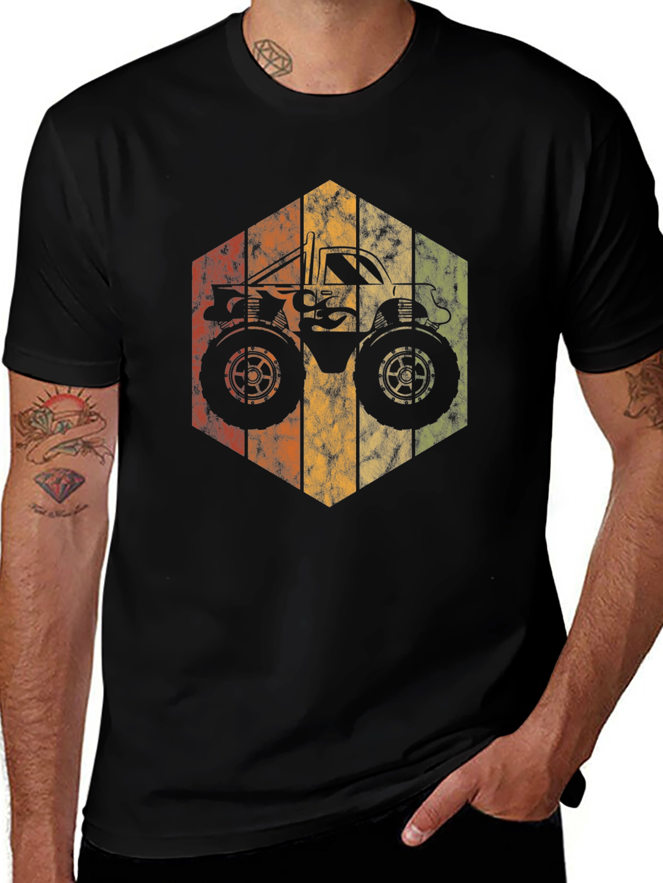 Retro Monster Truck Graphic Tee - Black Cotton Blend