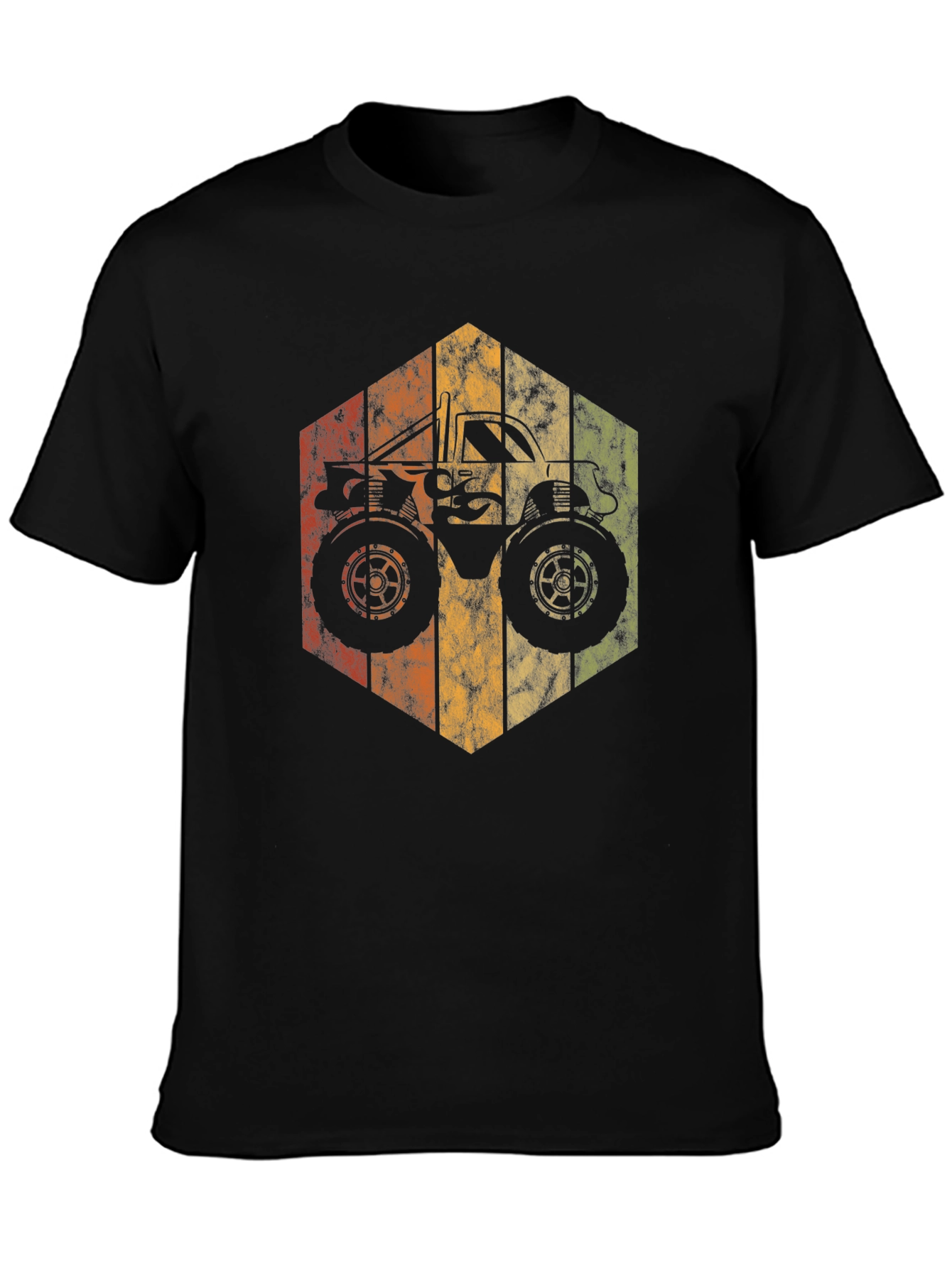 Retro Monster Truck Graphic Tee - Black Cotton Blend