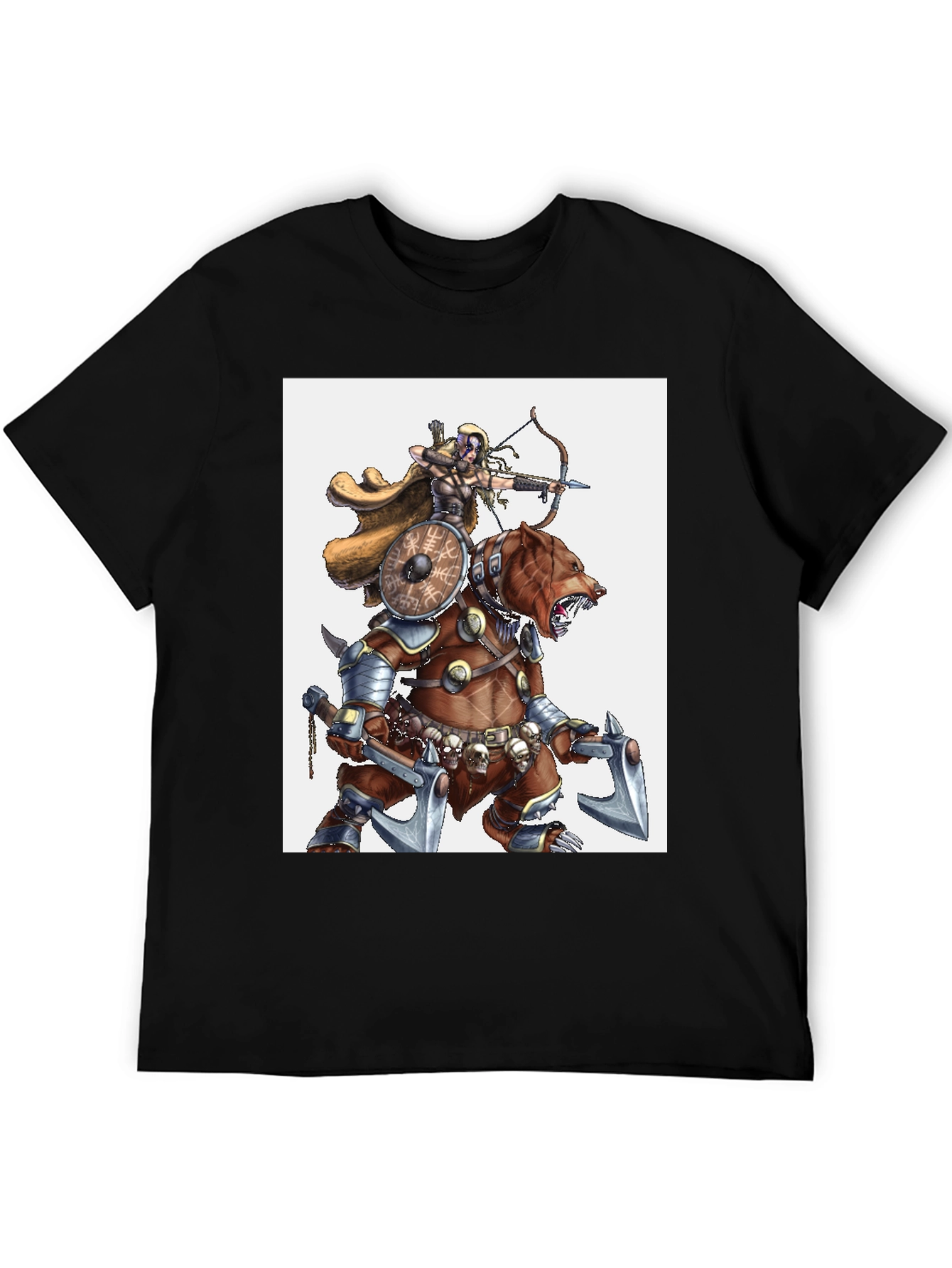 Warrior Bear Graphic Tee - Black Cotton T-Shirt