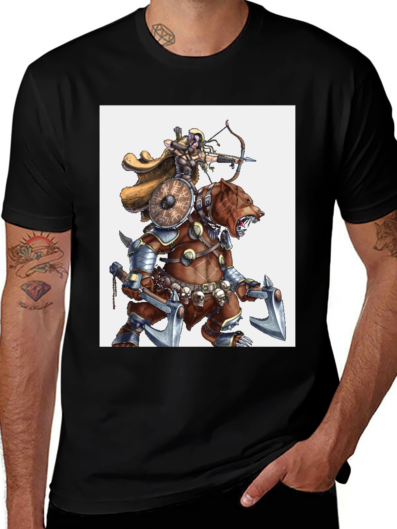Warrior Bear Graphic Tee - Black Cotton T-Shirt