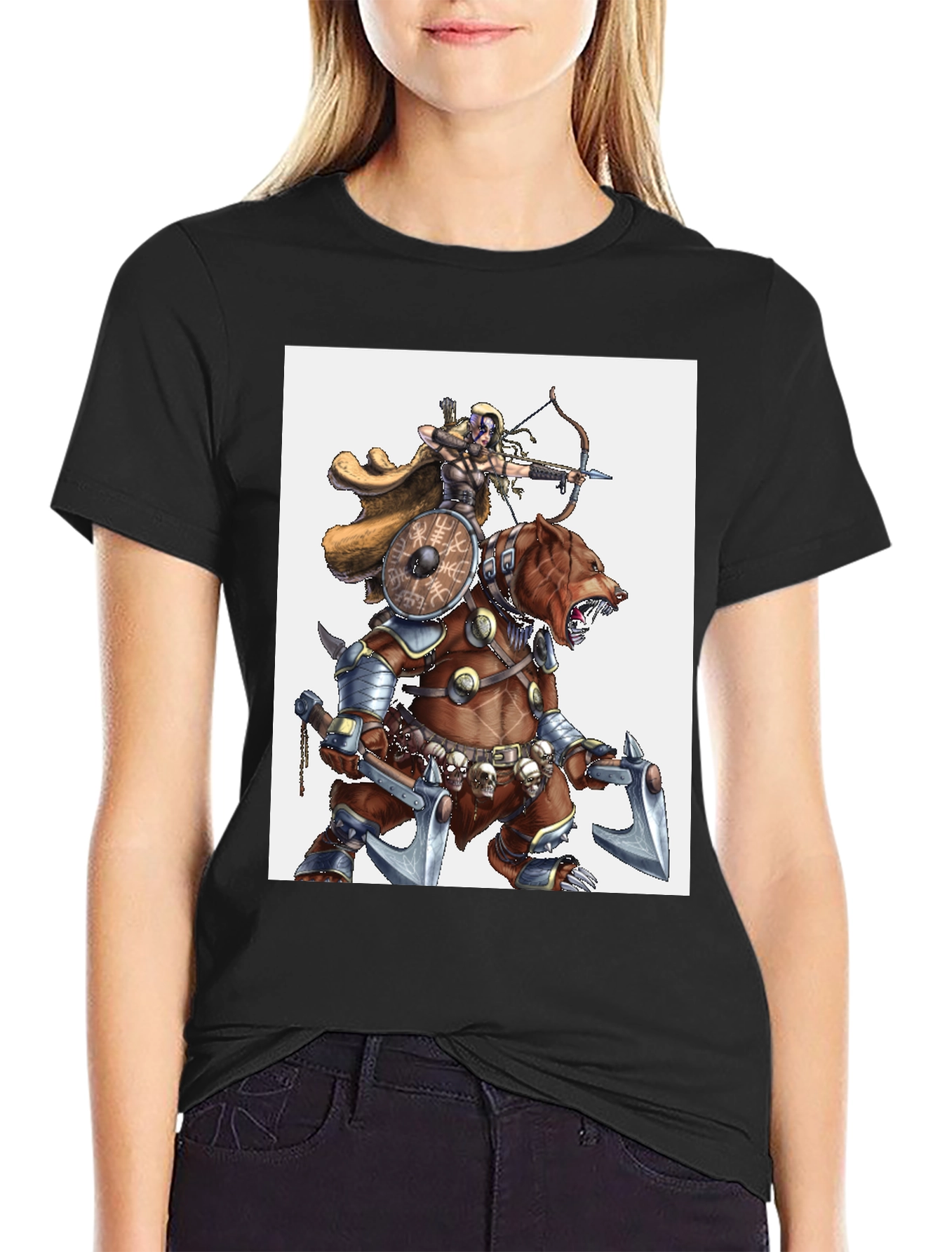 Warrior Bear Graphic Tee - Black Cotton T-Shirt