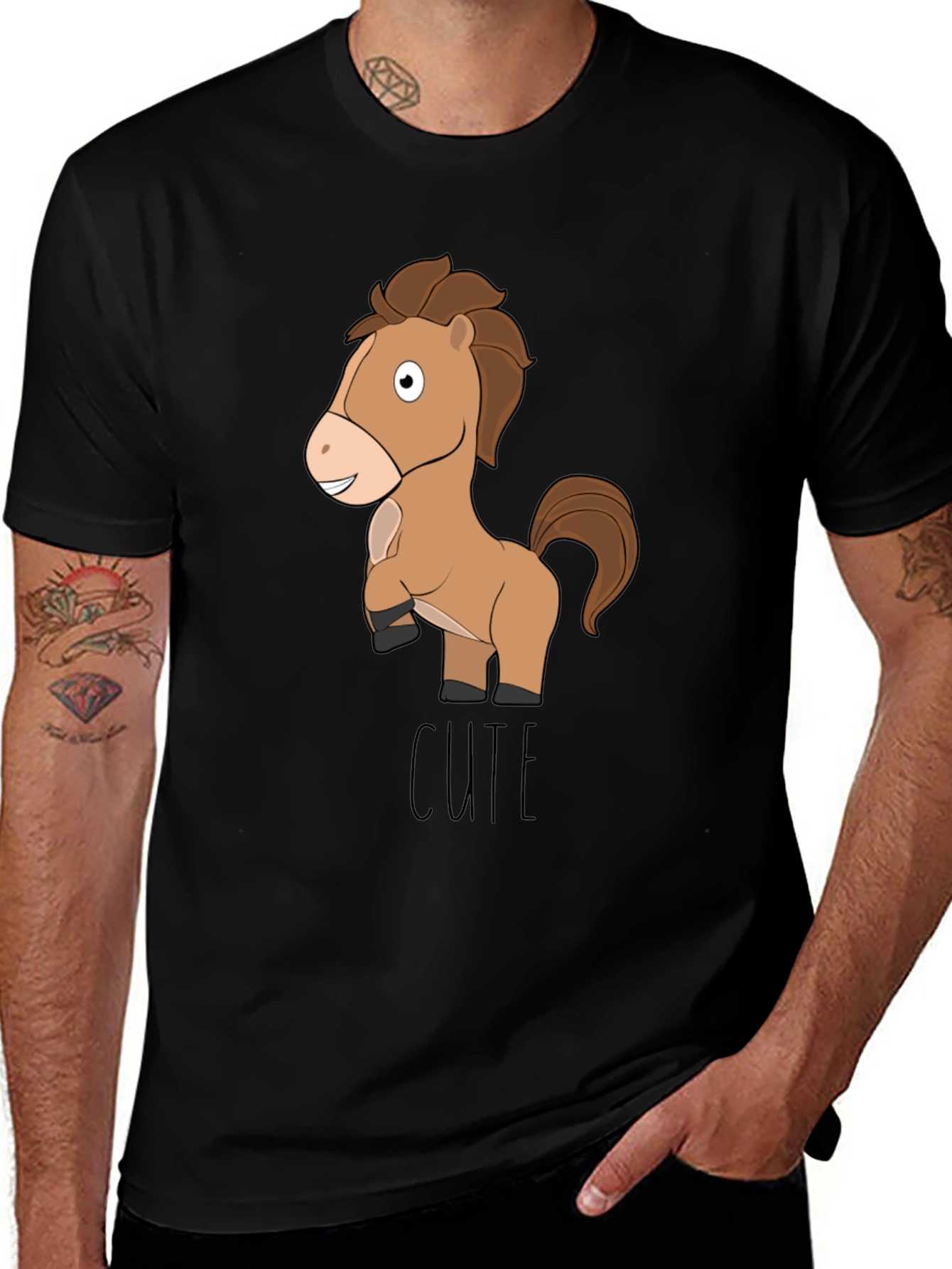 Cute Horse Graphic Tee - Unisex Black T-Shirt
