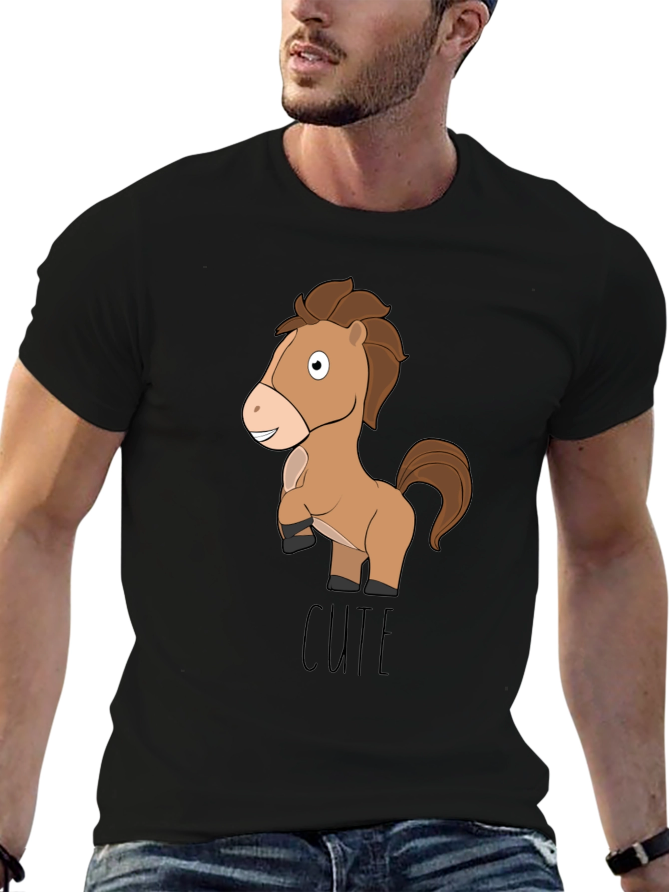 Cute Horse Graphic Tee - Unisex Black T-Shirt