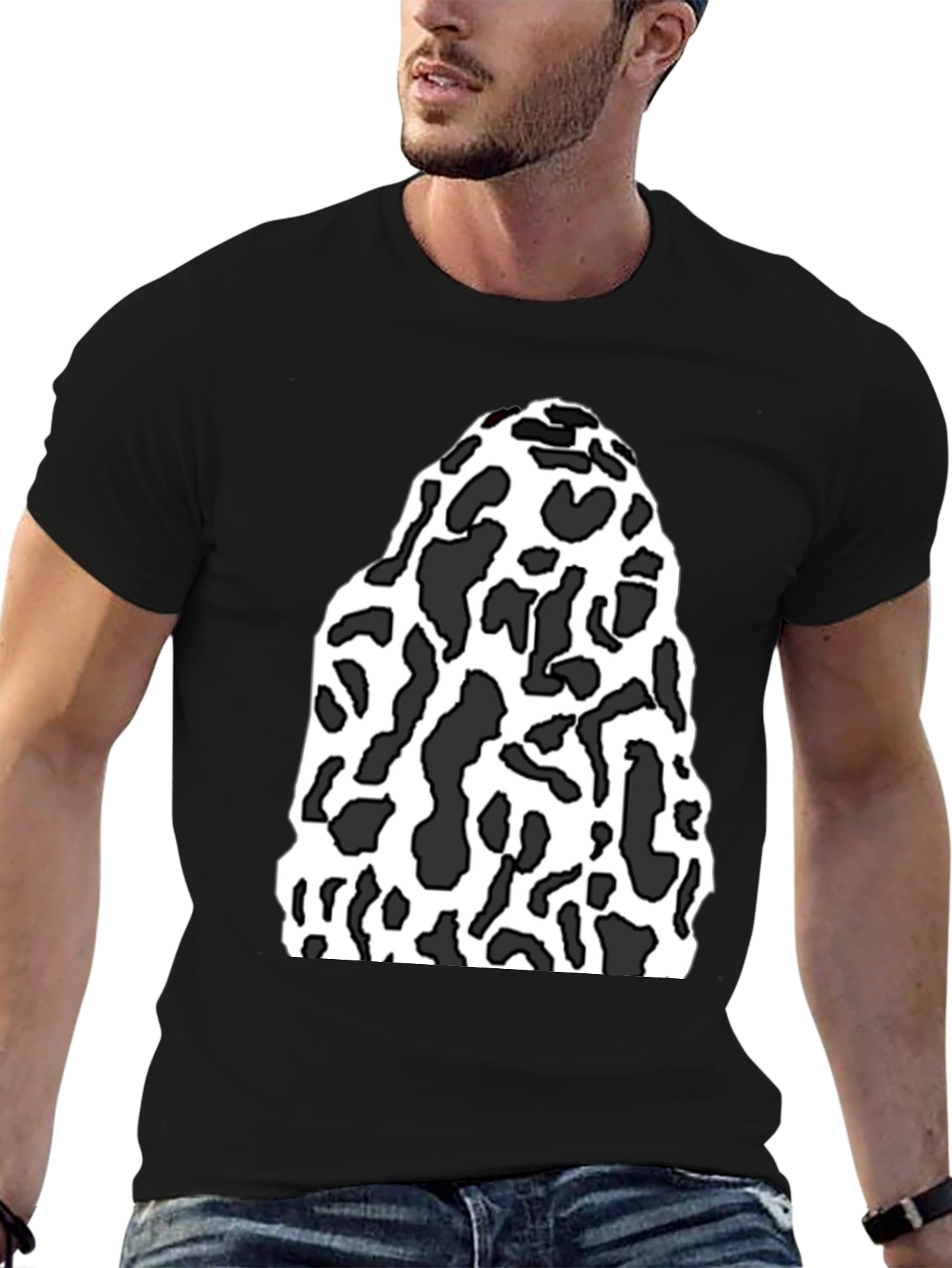 Black Tee with Abstract Cow Print