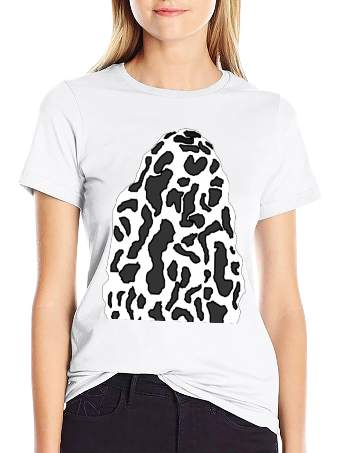 Black Tee with Abstract Cow Print