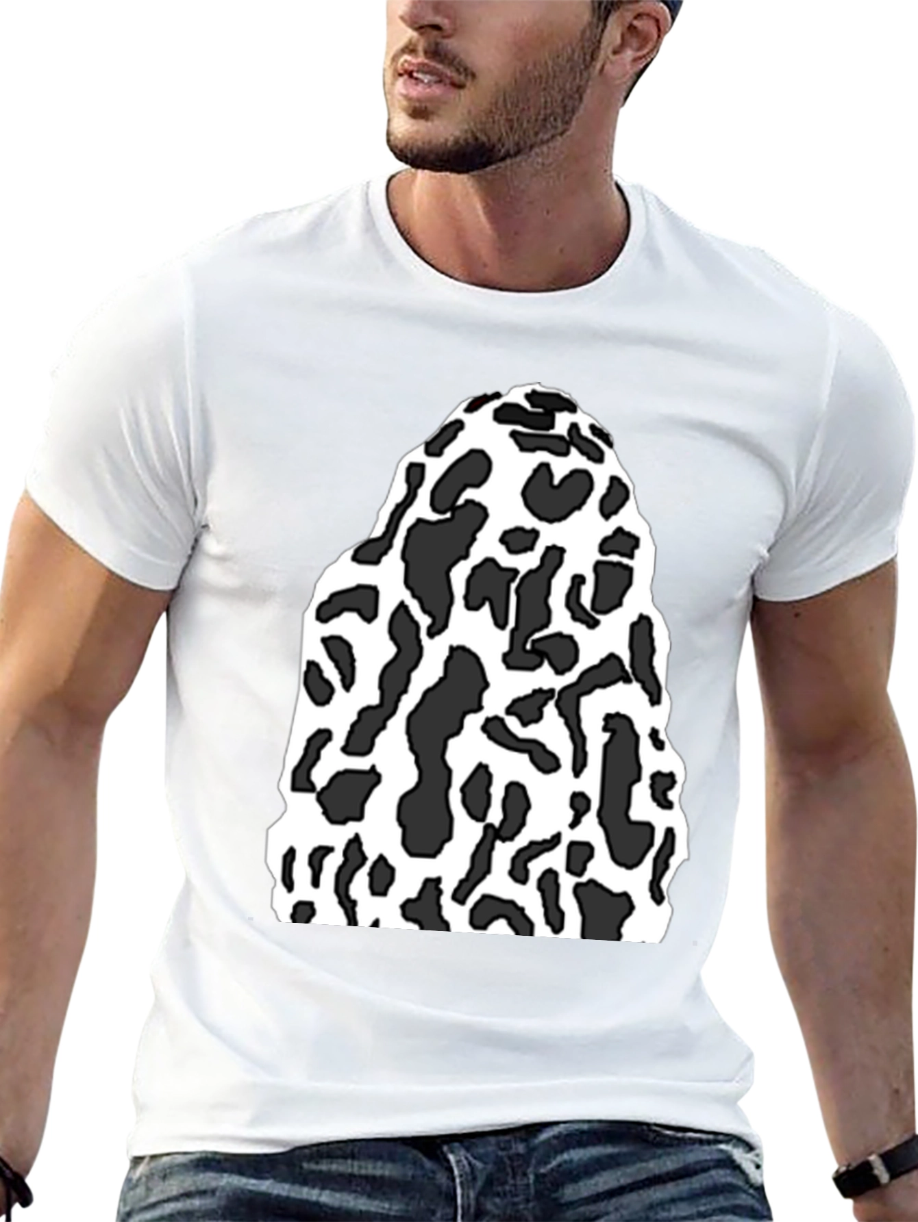 Black Tee with Abstract Cow Print