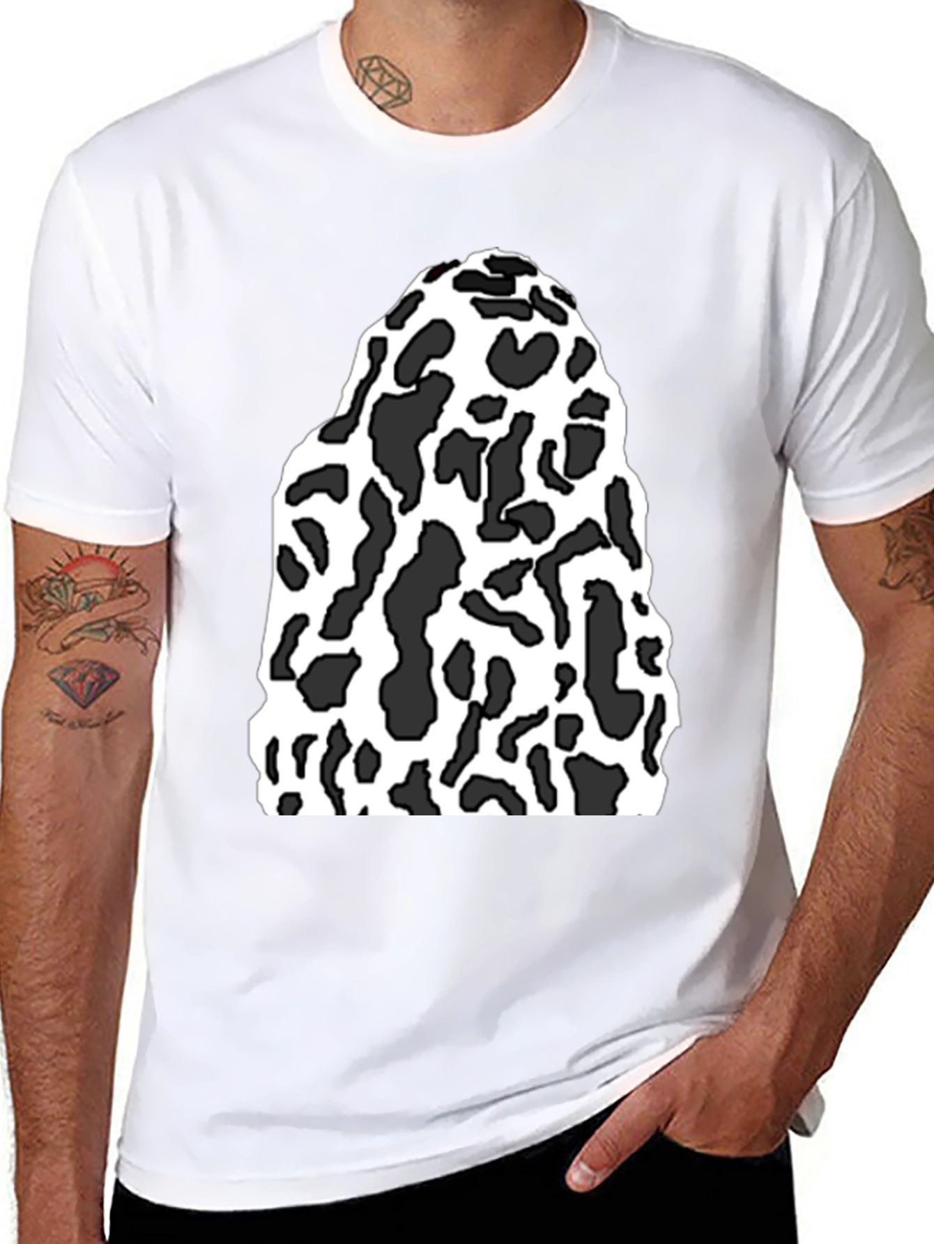Black Tee with Abstract Cow Print