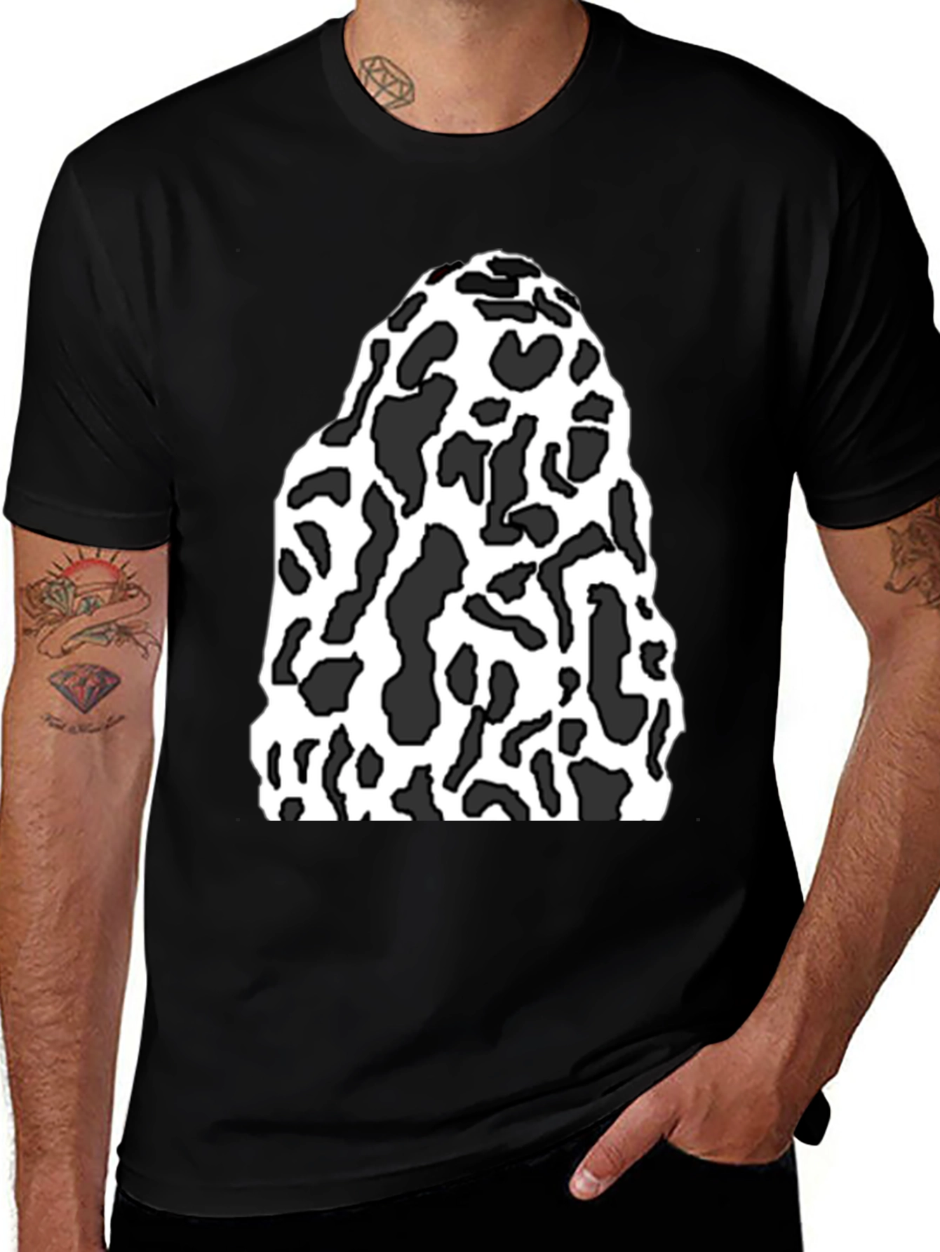Black Tee with Abstract Cow Print