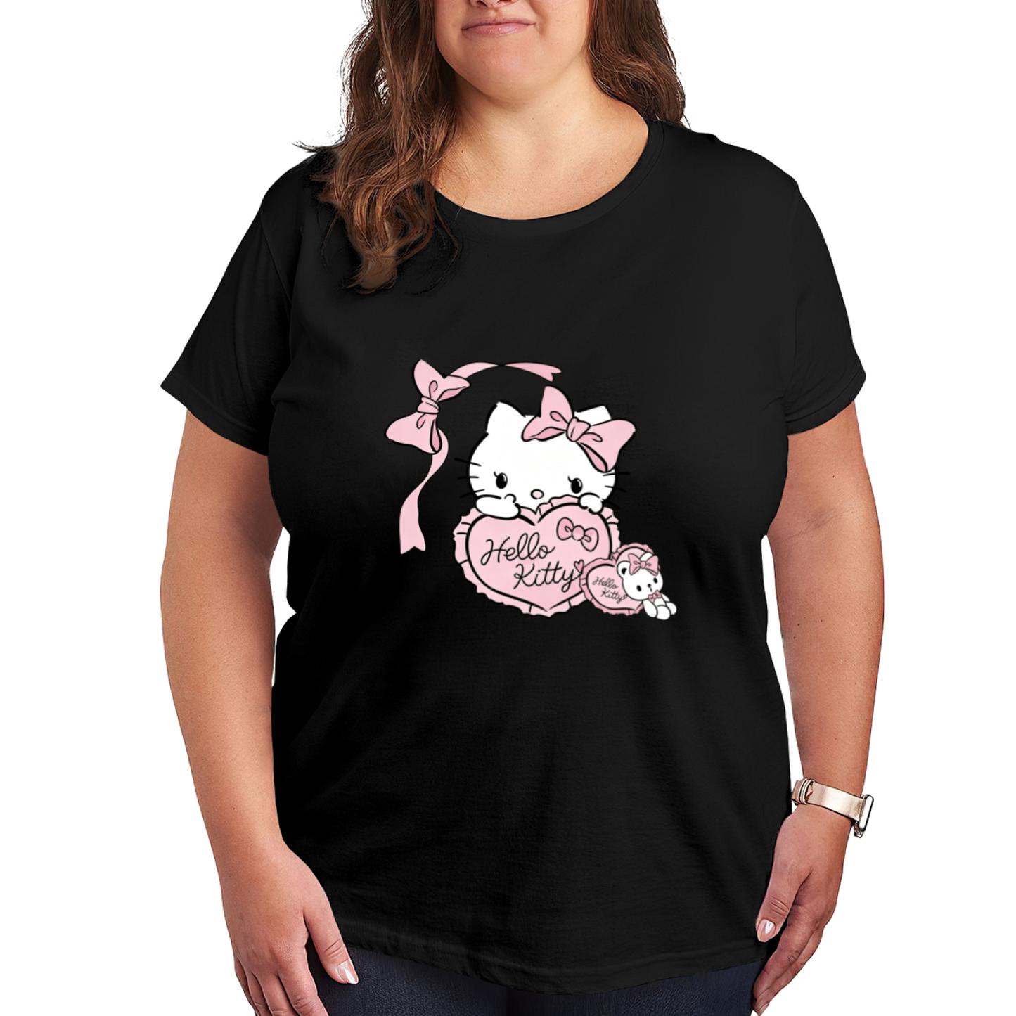 Sweet Heart?Shaped Bow Hello Kitty Girly Plus?Size Women Tee