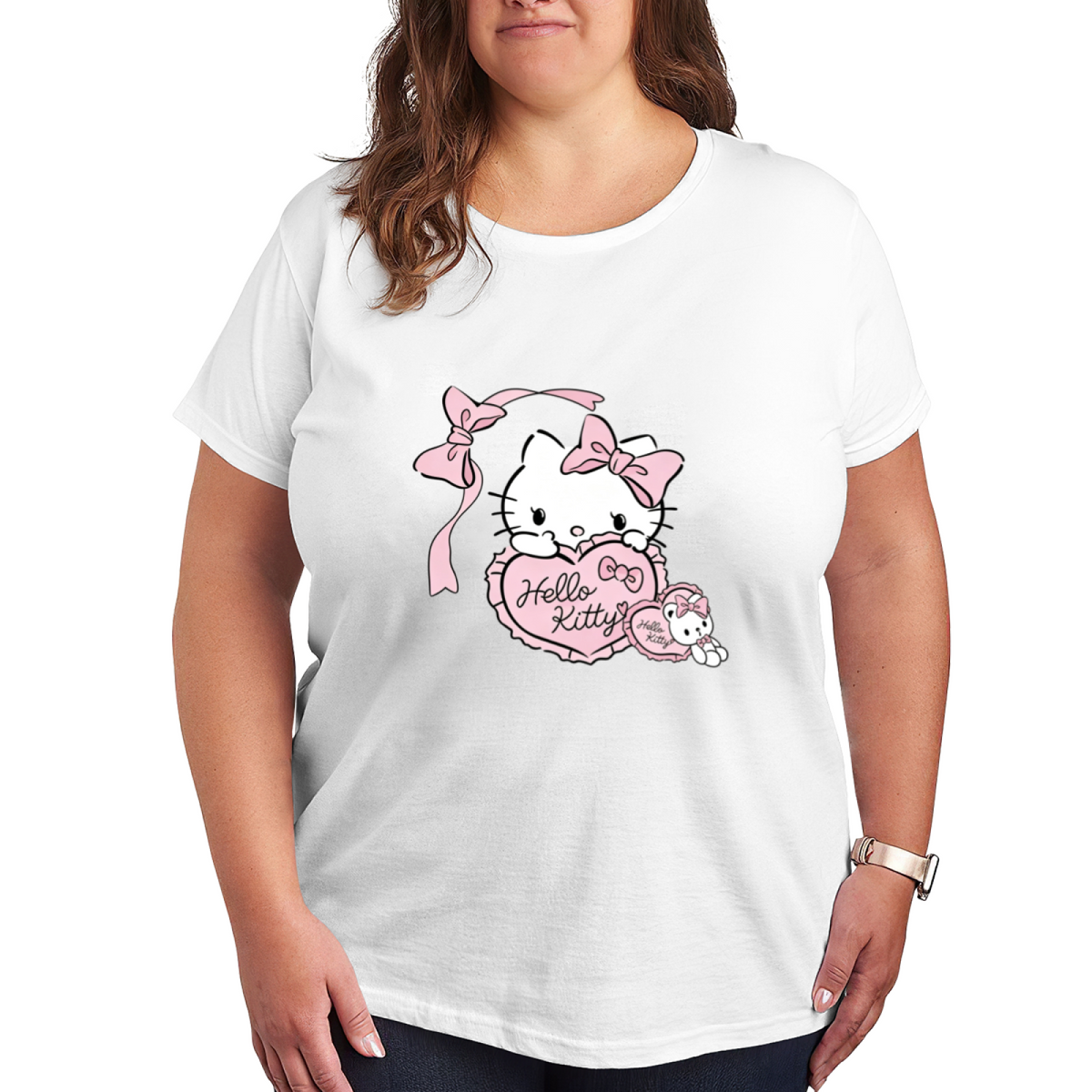 Sweet Heart?Shaped Bow Hello Kitty Girly Plus?Size Women Tee