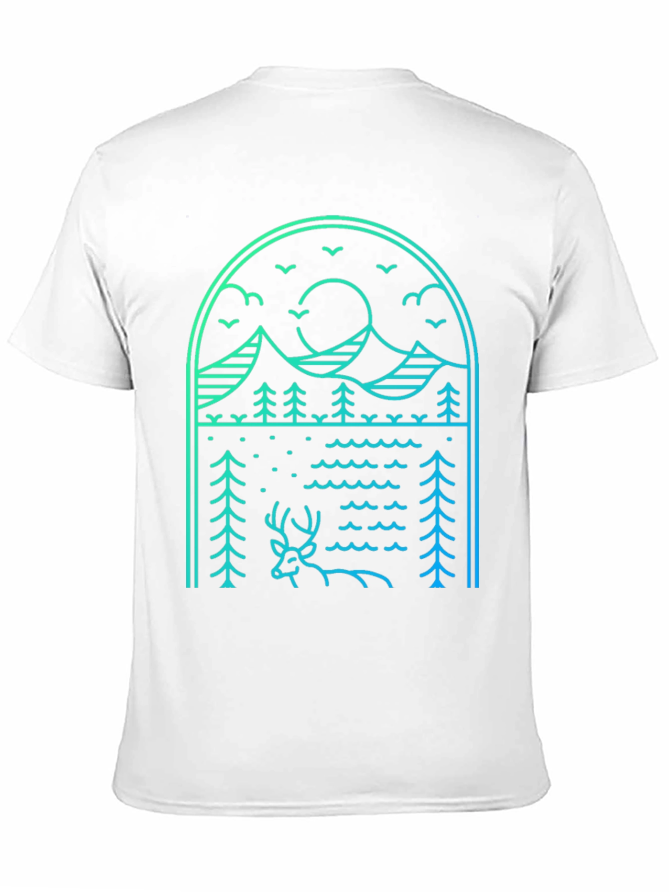 Nature Line Art Tee - Deer & Mountain Graphic
