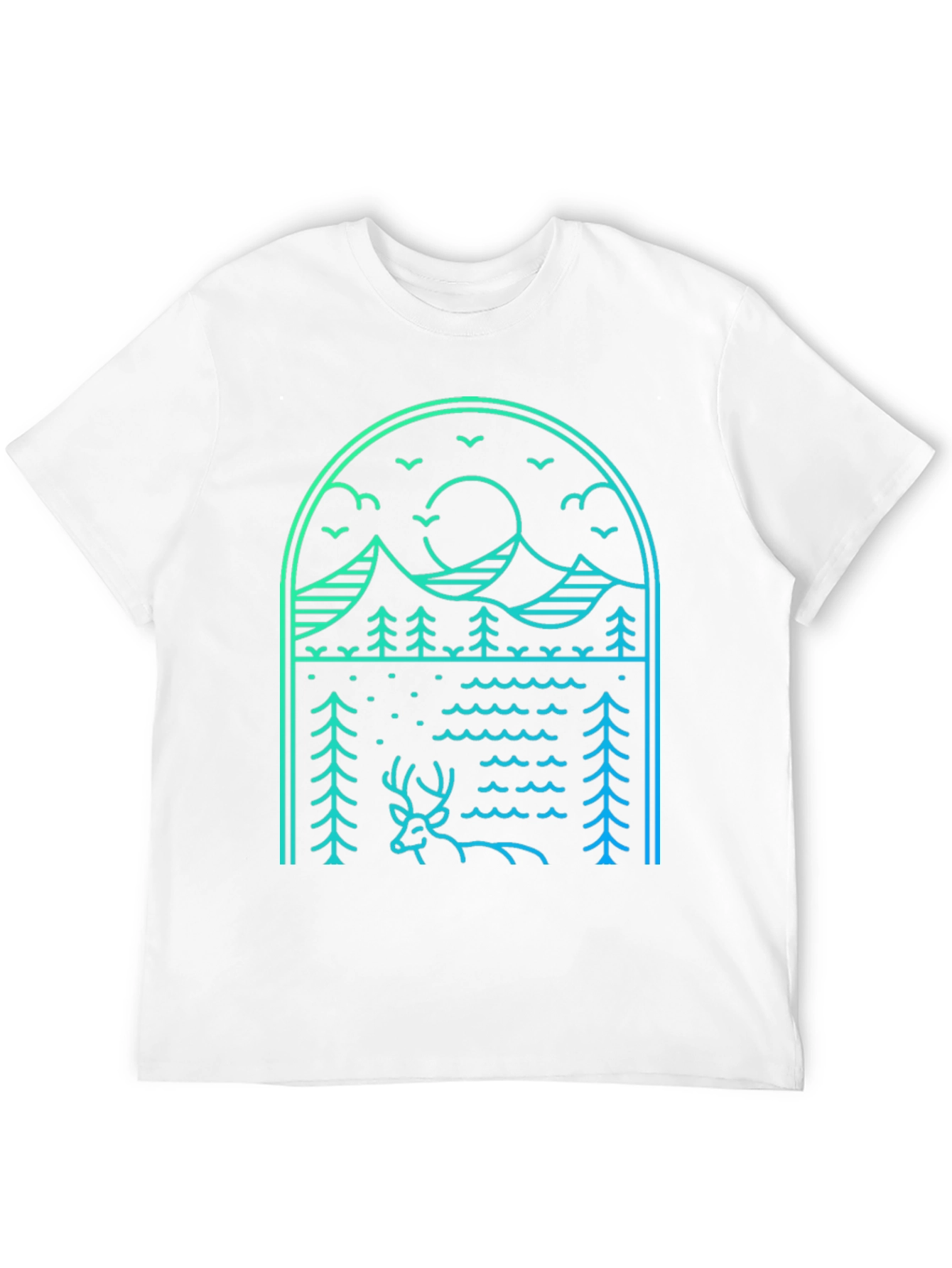 Nature Line Art Tee - Deer & Mountain Graphic