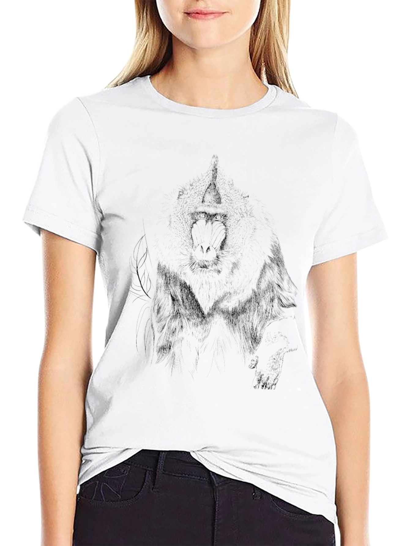 Mens Black Graphic Tee - Baboon Sketch Print