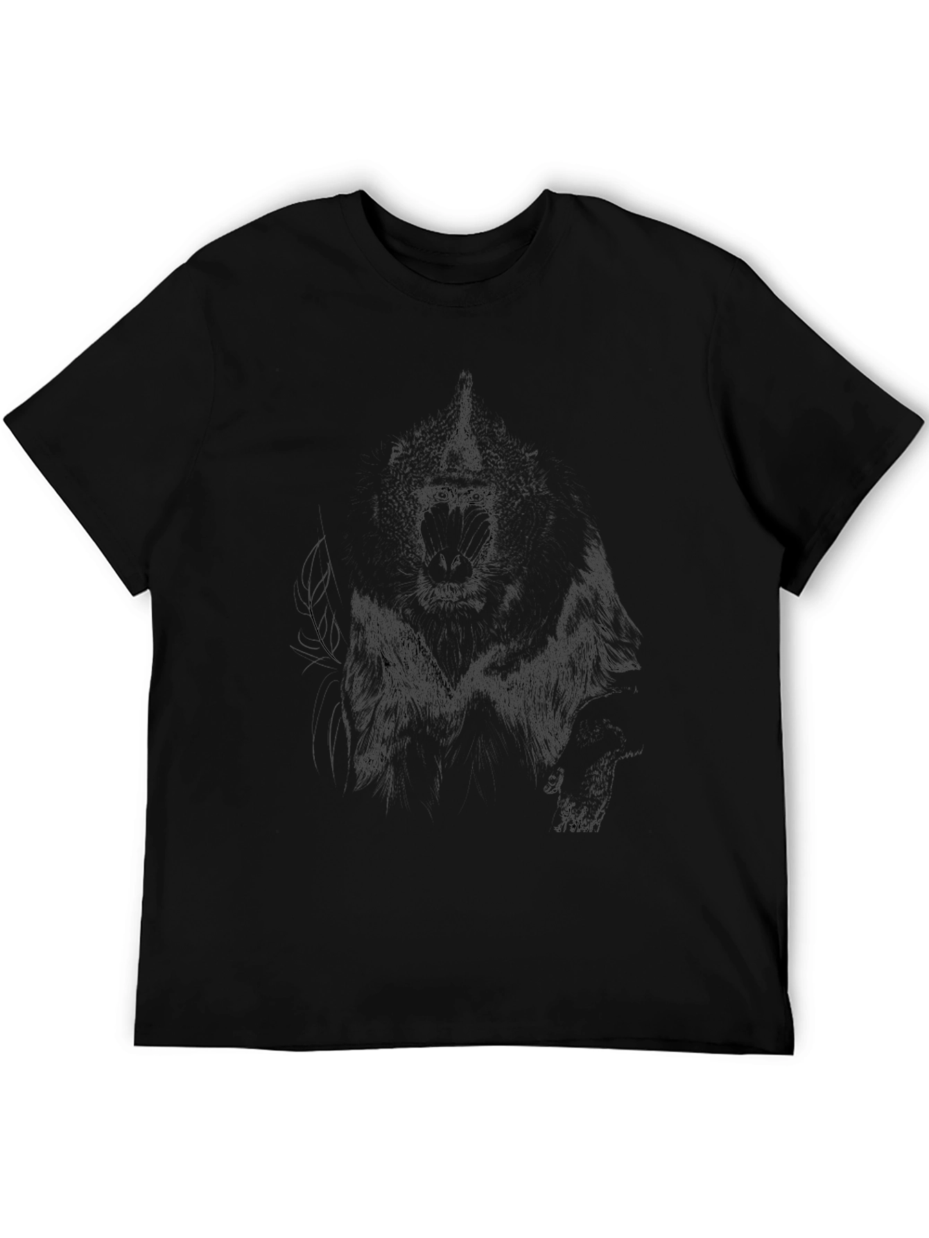 Mens Black Graphic Tee - Baboon Sketch Print